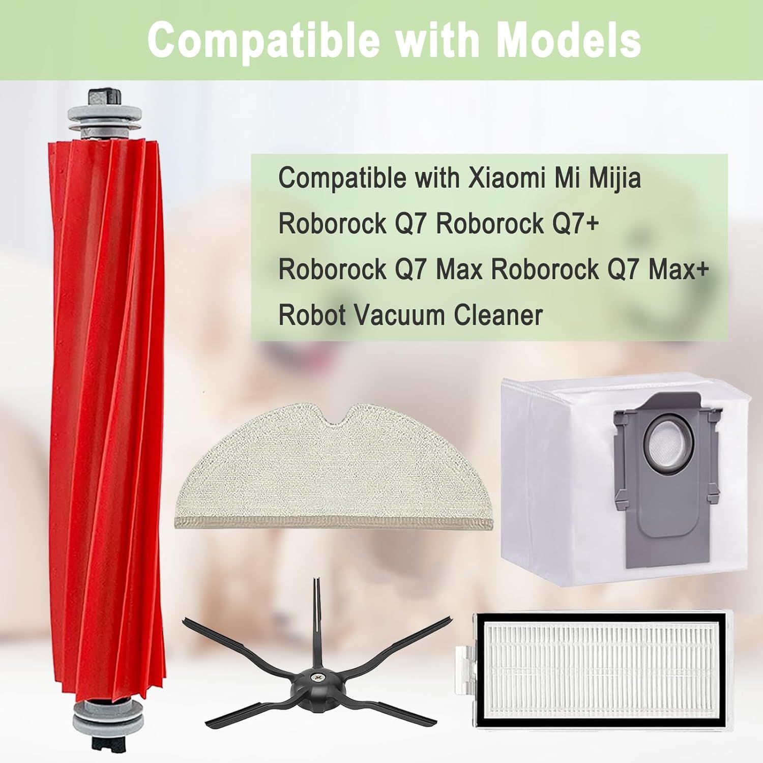 17 Pack  Q7 Replacement Parts Compatible or  Q7 Q7+ Q7 Max Q7 Max+ Vacuum Cleaner,1 Main Brush, 4 ilter, 4 Side Brush, 4 Mop Cloth, 4 Dust Bag - Image 3