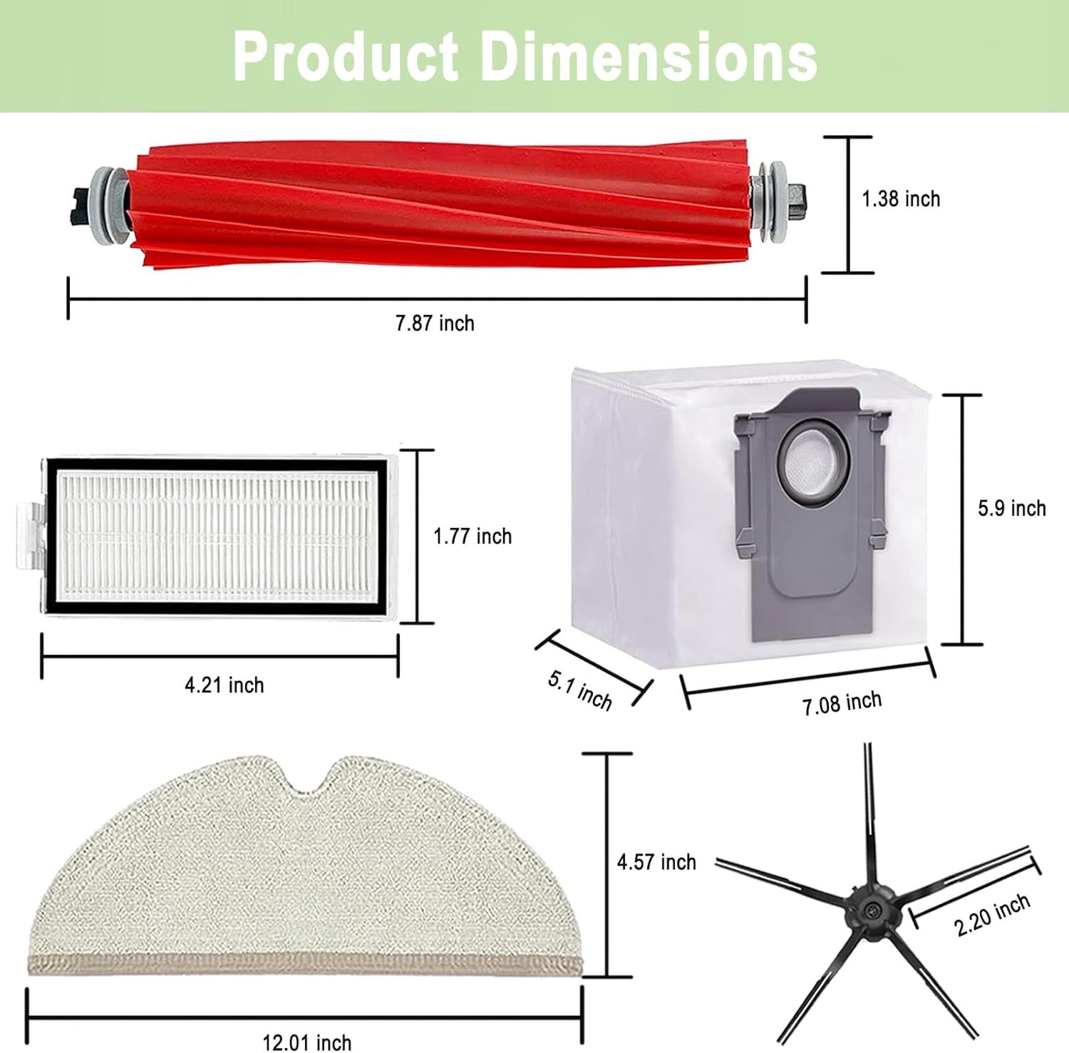 17 Pack  Q7 Replacement Parts Compatible or  Q7 Q7+ Q7 Max Q7 Max+ Vacuum Cleaner,1 Main Brush, 4 ilter, 4 Side Brush, 4 Mop Cloth, 4 Dust Bag - Image 6
