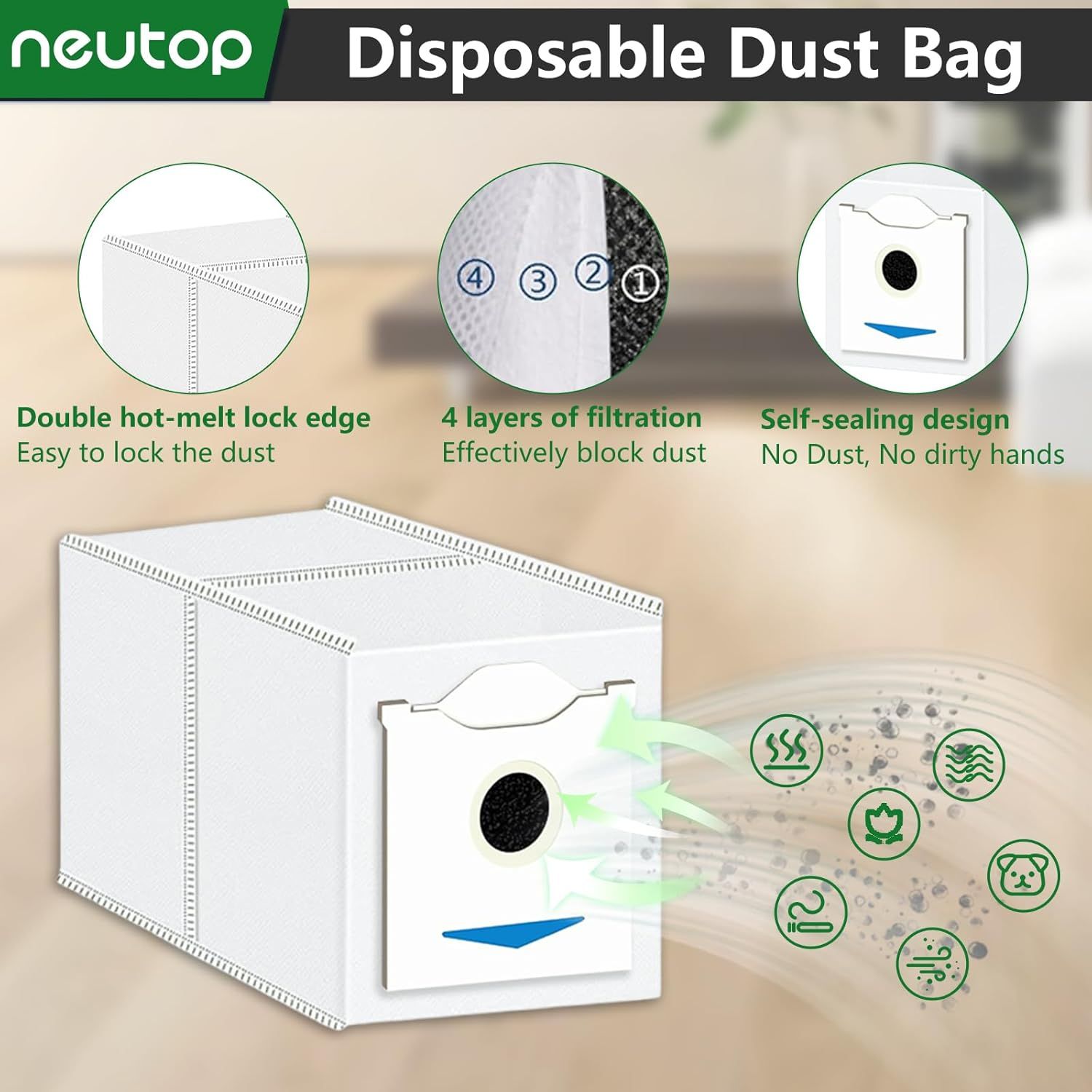 Replacement Parts Compatible with Ecovacs Deebot N30 Omni, N30 Pro Omni, Robot Vacuum Accessories 1 Roller 4 ilter 4 Side Brush 4 Mop Pad 4 Dust Bag - Image 7