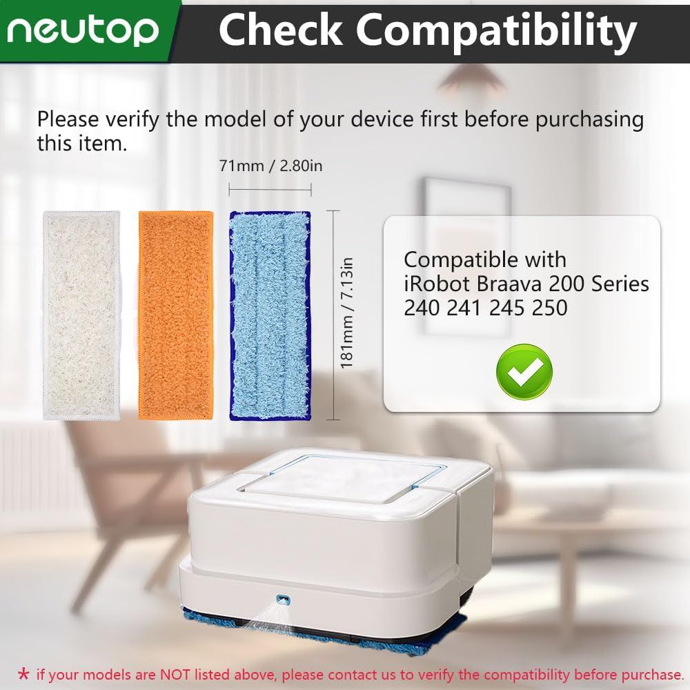 Mop Pads Compatible with iRobot Braava Jet 200 Series 240 241 244 245 250 Robot Mops, Washable and Reusable, 4 Wet 4 Dry 4 Damp. - Image 2
