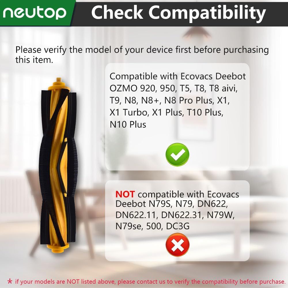 Brush Rollers Compatible with Ecovacs Deebot OZMO 920, 950, T5, T8 aivi, T9, N8 Pro, X1 Turbo/Plus, T10 Plus, N10, Robot Vacuums, 2-Pack. - Image 3