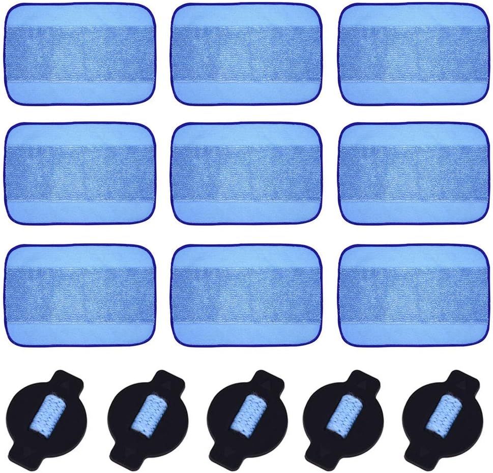 Microiber Washable Wet Mopping Cloths Pads Water Wick Caps Kit Replacement Compatible with iRobot Braava 320 380 381 380T 390 390T Mint 4200 4205 5200 5200C Model, 9 Wet Mops 5 Wick Cap. - Image 1