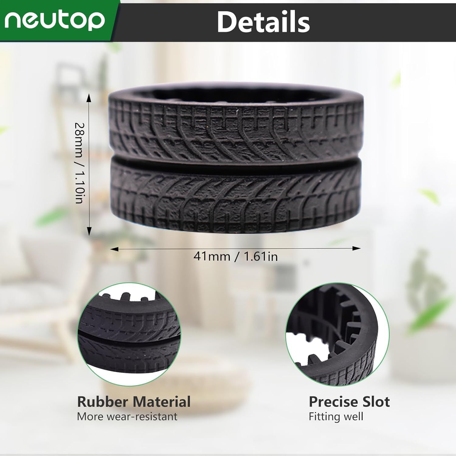 Replacement Rubber Wheel Tires Compatible with iRobot Braava Jet M6 (6110) (6012) (6112) (6113), Anti-slip, Great Adhesion and Easy Assembly, 4-Pack. - Image 3