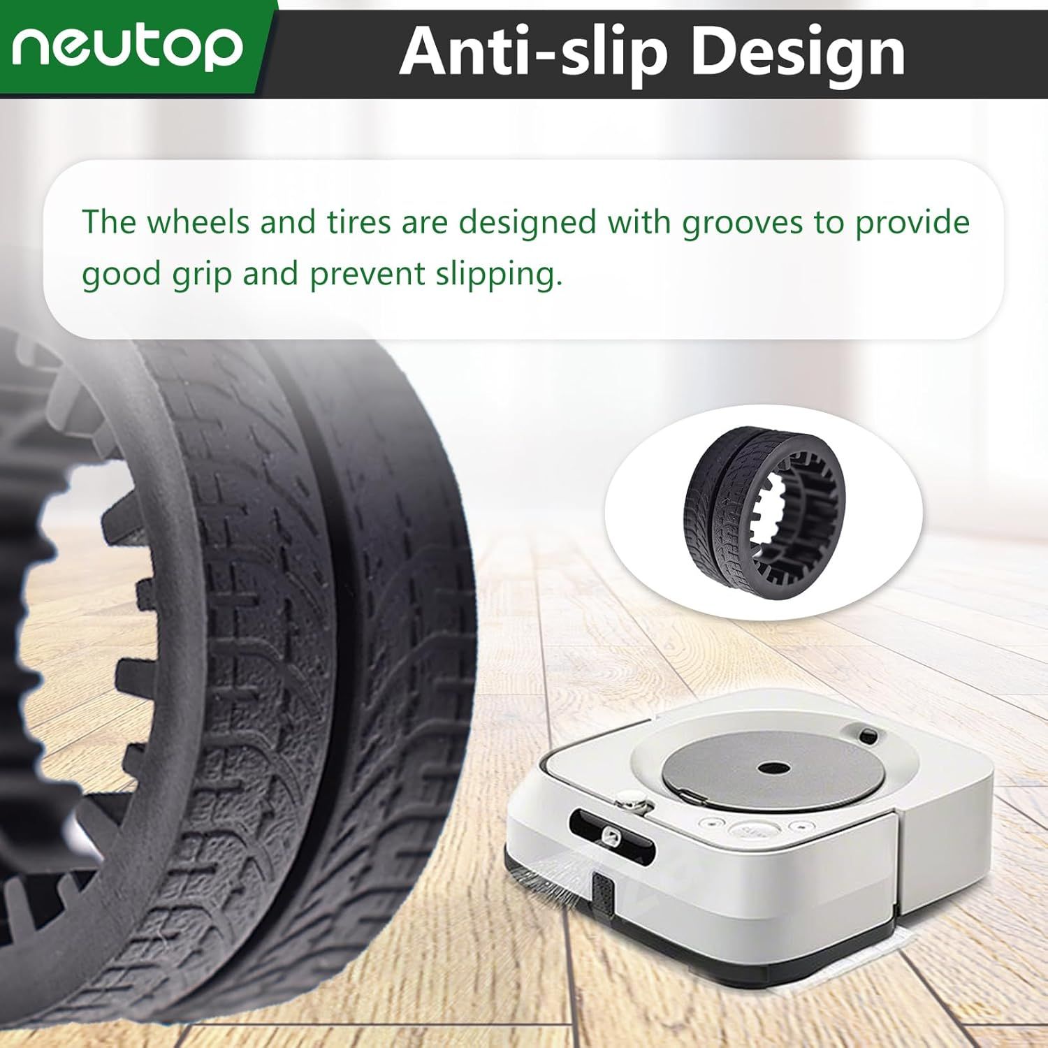 Replacement Rubber Wheel Tires Compatible with iRobot Braava Jet M6 (6110) (6012) (6112) (6113), Anti-slip, Great Adhesion and Easy Assembly, 4-Pack. - Image 5