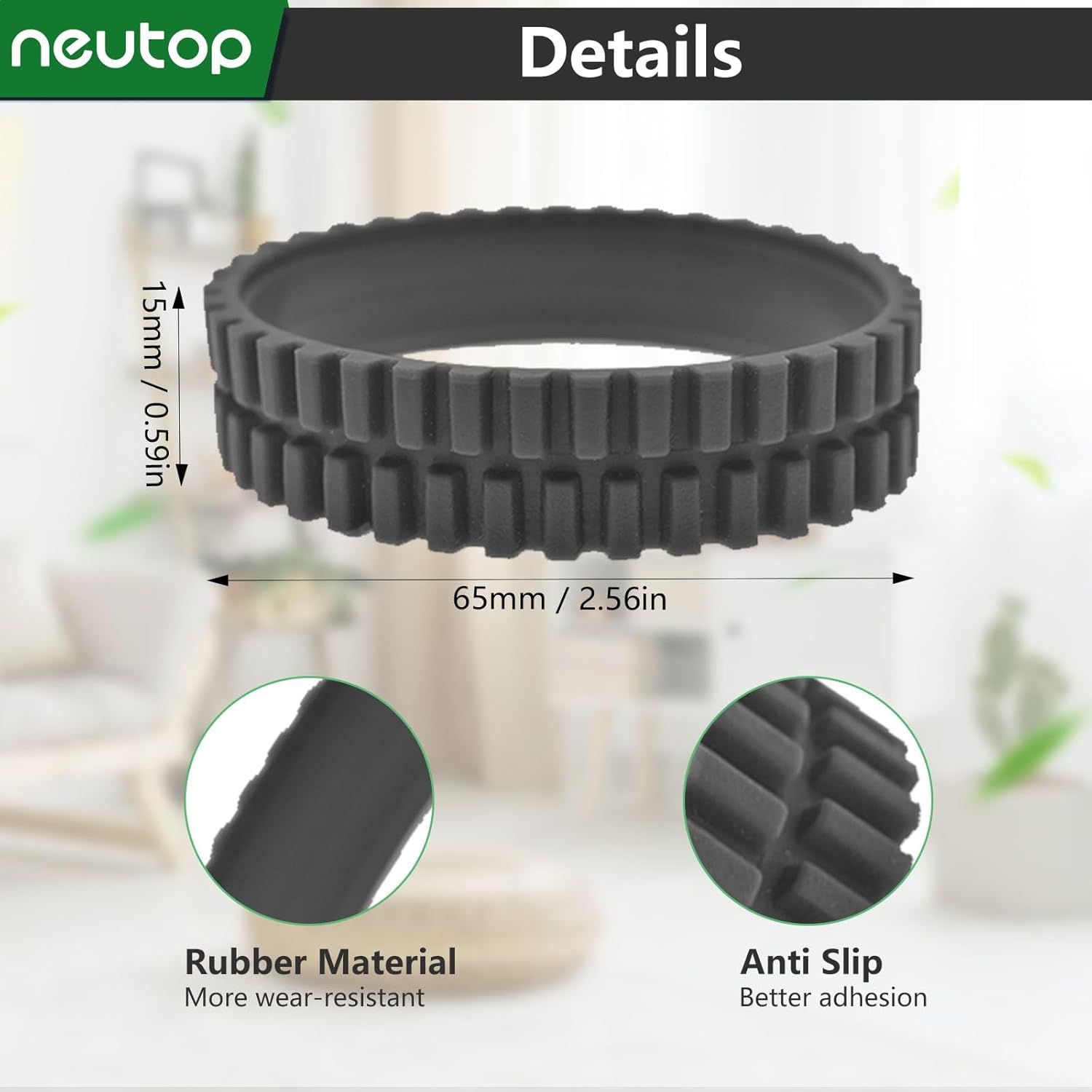 Replacement Rubber Wheel Tires Compatible with euy RoboVac 11S, 11S MAX, 15T, 30, 30C, 15C, 15C MAX, 12, 35C Models, Anti-slip, Great Adhesion and Easy Assembly, 4-Pack. - Image 4