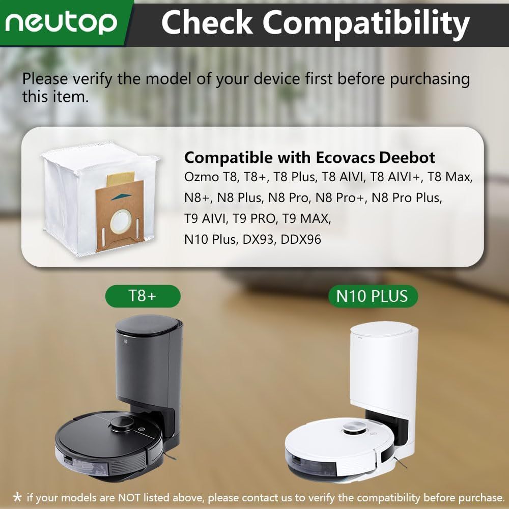 Replacement Disposable Dust Bags Compatible with Ecovacs Deebot T8, T8+, N8+, N8 Pro+, N10 Plus, Robot Vacuums, 9-Pack. - Image 2