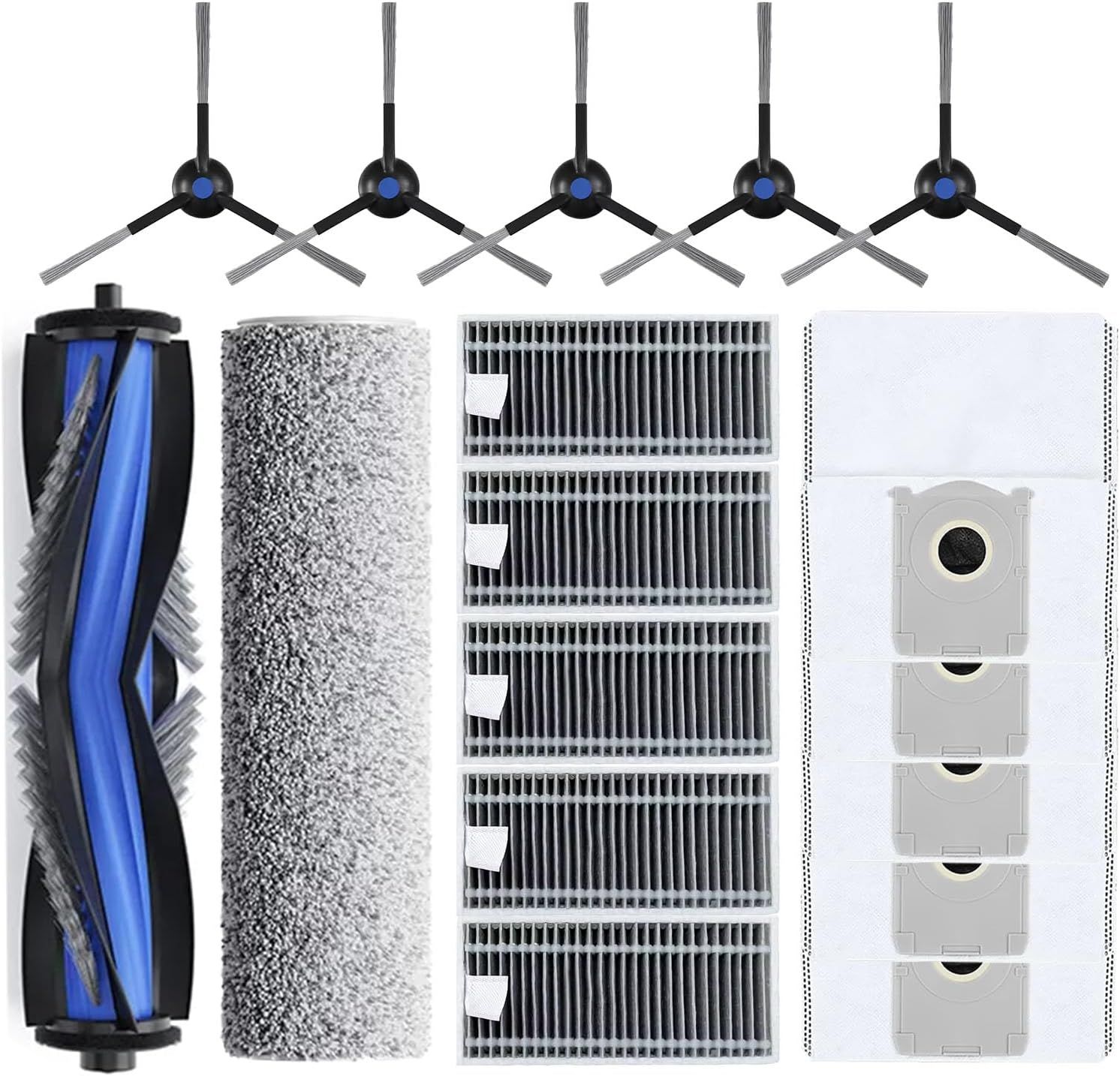 Replacement Parts Compatible with Ecovacs Deebot X8 Pro Omni, Robot Vacuum Accessories with 1 Main Brush 1 Mopping Roller 5 ilter 5 Side Brush 5 Dust Bag - Image 1