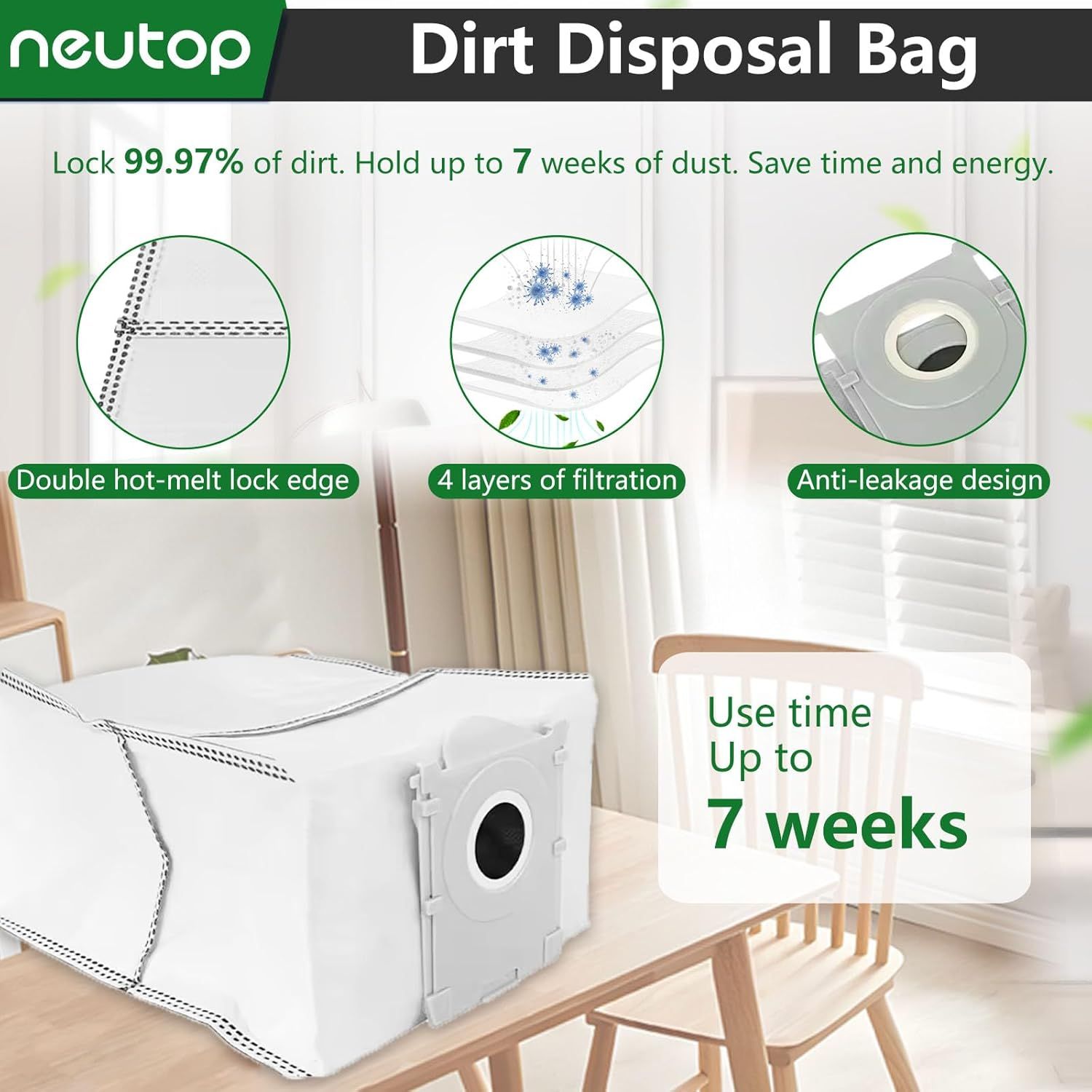 Replacement Parts Compatible with Ecovacs Deebot X8 Pro Omni, Robot Vacuum Accessories with 1 Main Brush 1 Mopping Roller 5 ilter 5 Side Brush 5 Dust Bag - Image 6