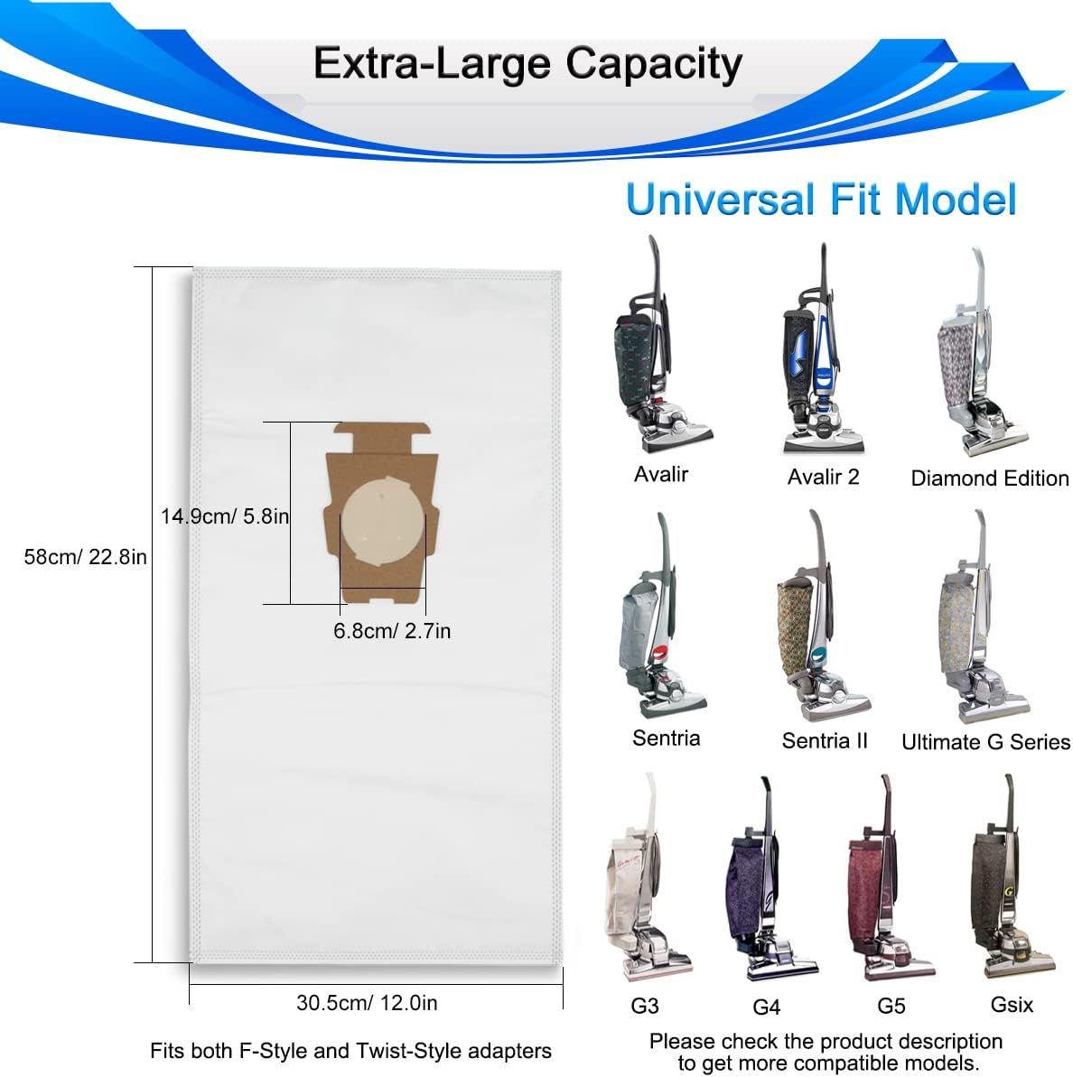 Style Vacuum Bags or Sentria I II G10D, Avalir, Avalir 2, Ultimate G Series, Diamond Edition, Universal HEPA Cloth Bags Replacement or G3 G4 G5 Gsix, 205811, 205814, 6 Pack - Image 2