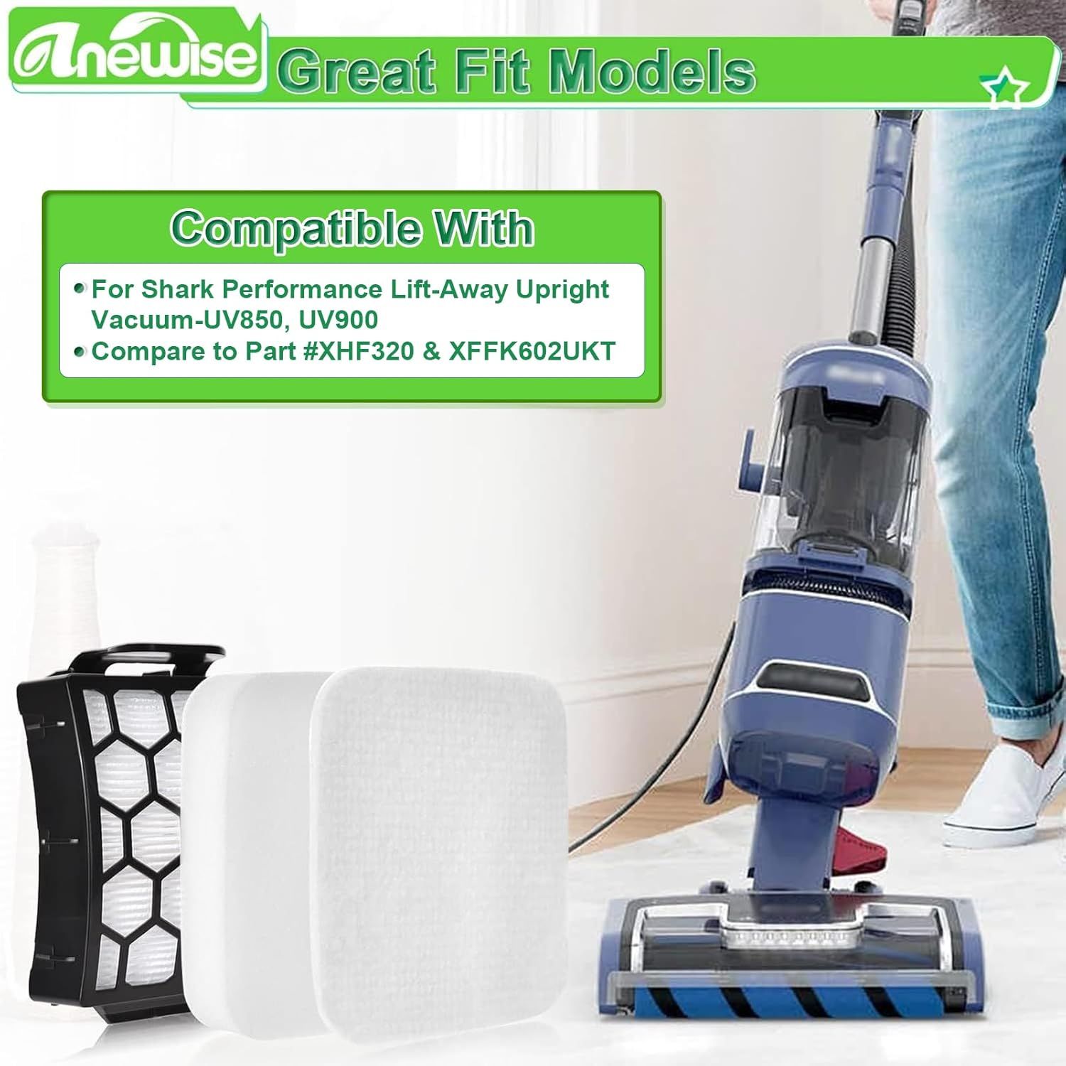 UV850 ilter Replacement or Shark Perormance Lit Away UV850 UV900 UV950 DuoClean Upright Vacuum, 2 HEPA ilters and 4 oam & elt ilters, Compare to Part #XH320 & XK602UKT - Image 3