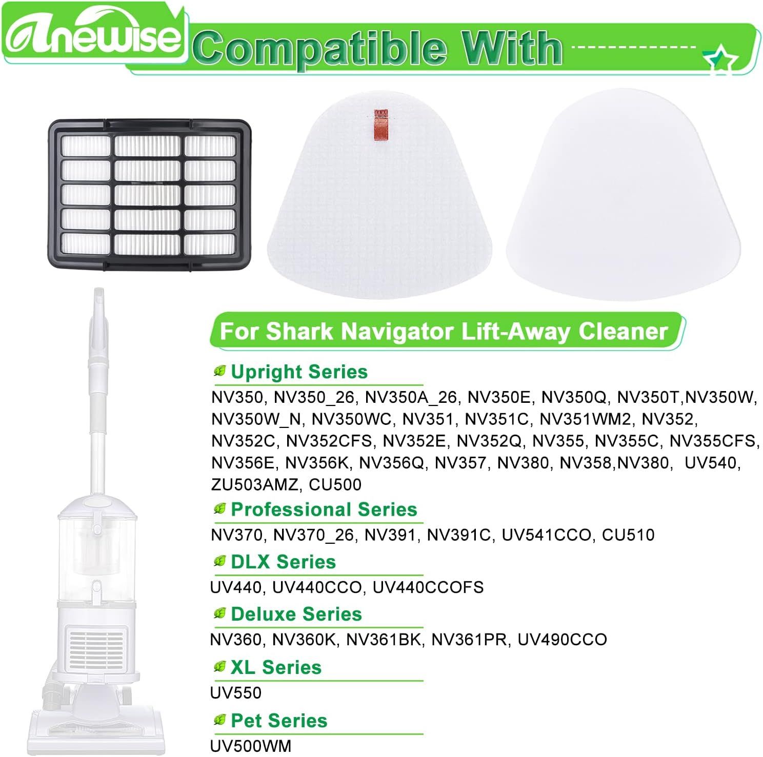Vacuum Replacement ilter or Shark Navigator Lit-Away ZU503AMZ, NV350, NV351, NV352, NV355, NV356, NV357,NV358,NV360, UV540, UV440, 2 Pre-elt + 1 Hepa ilter Replace Part #X350 & XH350 - Image 3