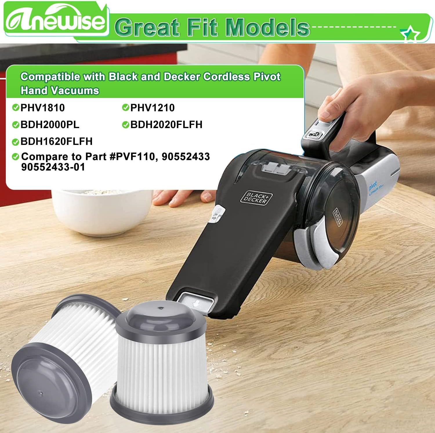 PV110 ilter Replacement or Black and Decker Pivot Vac PHV1810 BDH2000PL PHV1210 PHV1410 BDH2020LH BDH1620LH Handheld Vacuum, Part # PV110, 4 Pack PV110 HEPA ilter - Image 3