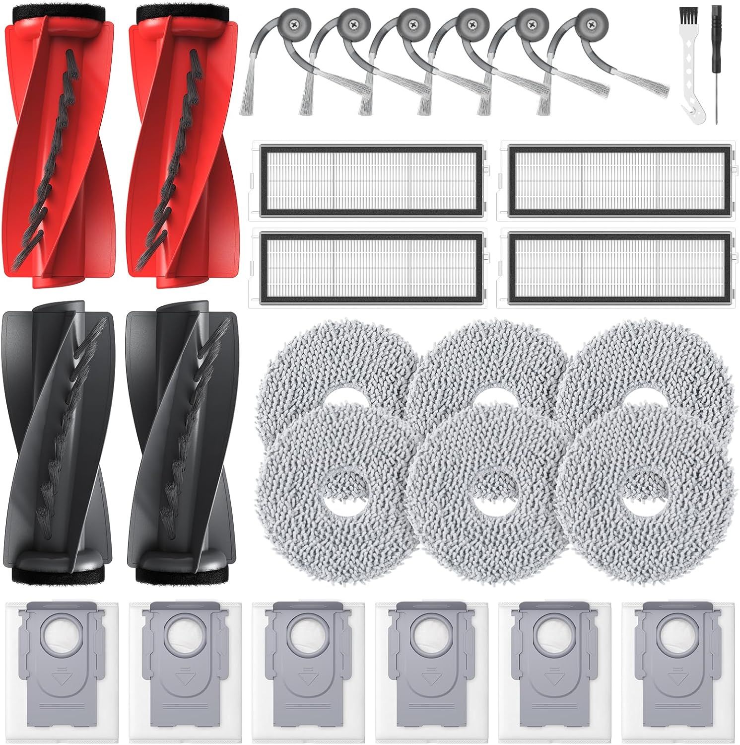 Qrevo S5V Replacement Parts or  Qrevo S5V / Curv/Edge/Edge S5A / Curv S5X, Accessories include 2*Set Main Brush, 6*Mop Pads, 6*Vacuum Bags, 4*Hepa ilters, 6*Side Brush, 2*Cleaning Tool - Image 1