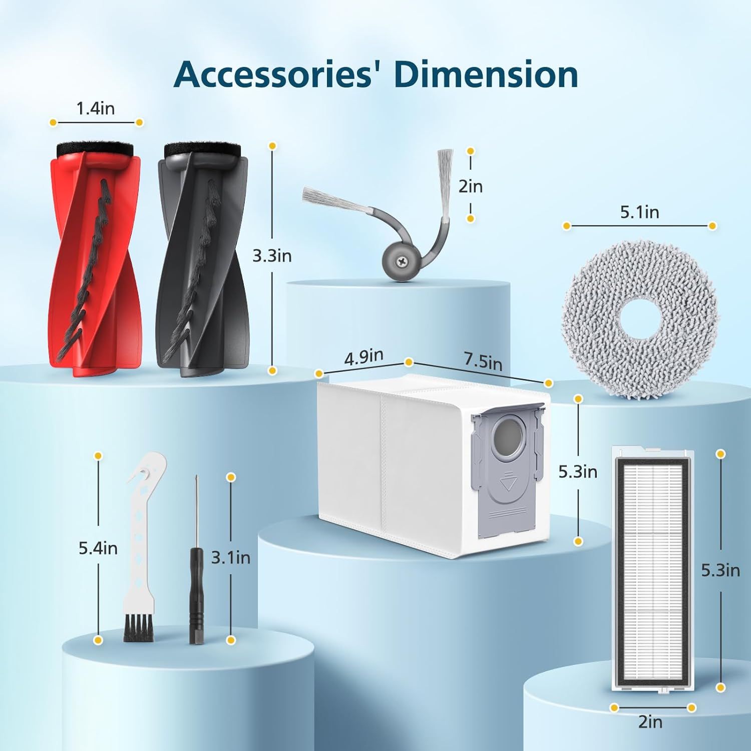 Qrevo S5V Replacement Parts or  Qrevo S5V / Curv/Edge/Edge S5A / Curv S5X, Accessories include 2*Set Main Brush, 6*Mop Pads, 6*Vacuum Bags, 4*Hepa ilters, 6*Side Brush, 2*Cleaning Tool - Image 2