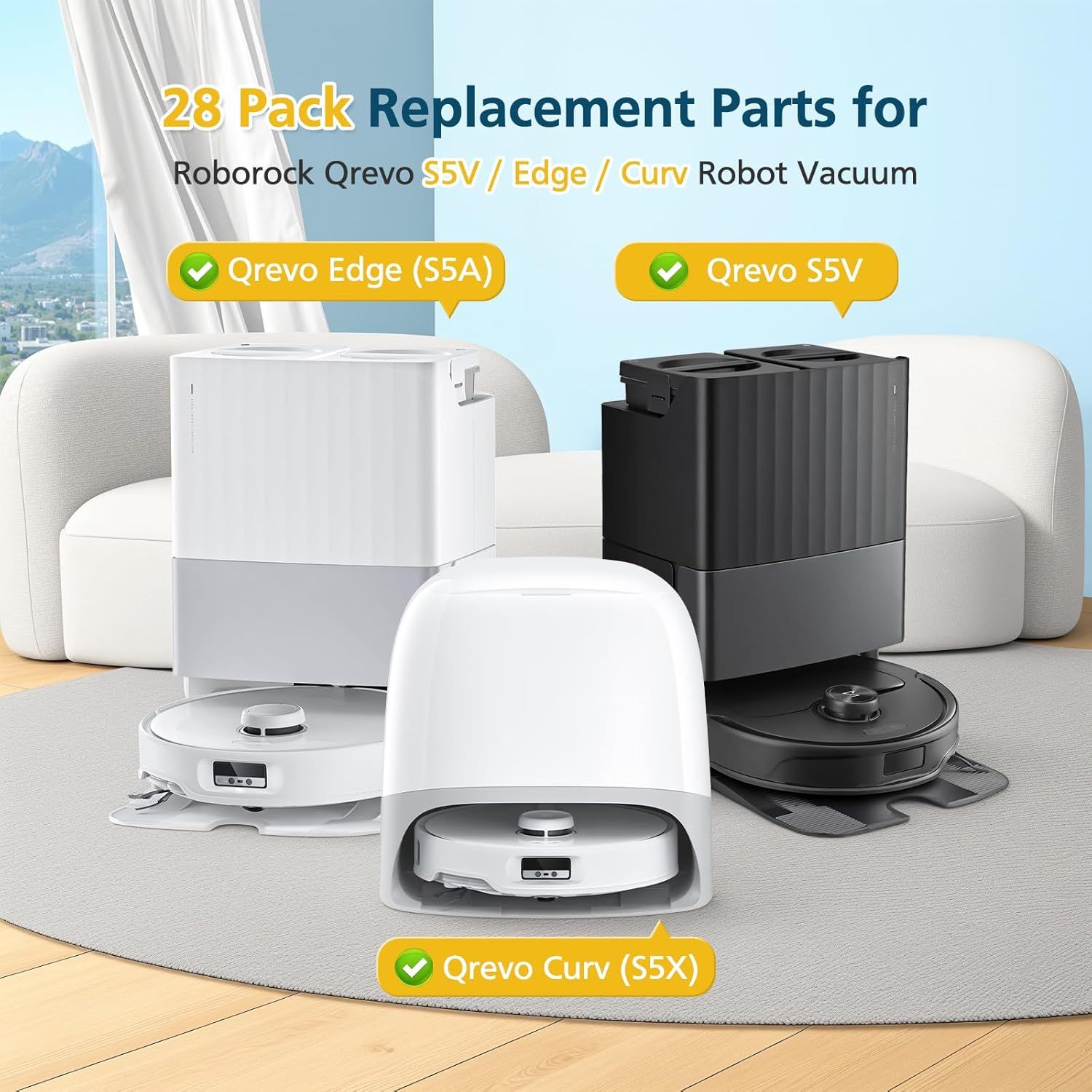 Qrevo S5V Replacement Parts or  Qrevo S5V / Curv/Edge/Edge S5A / Curv S5X, Accessories include 2*Set Main Brush, 6*Mop Pads, 6*Vacuum Bags, 4*Hepa ilters, 6*Side Brush, 2*Cleaning Tool - Image 3