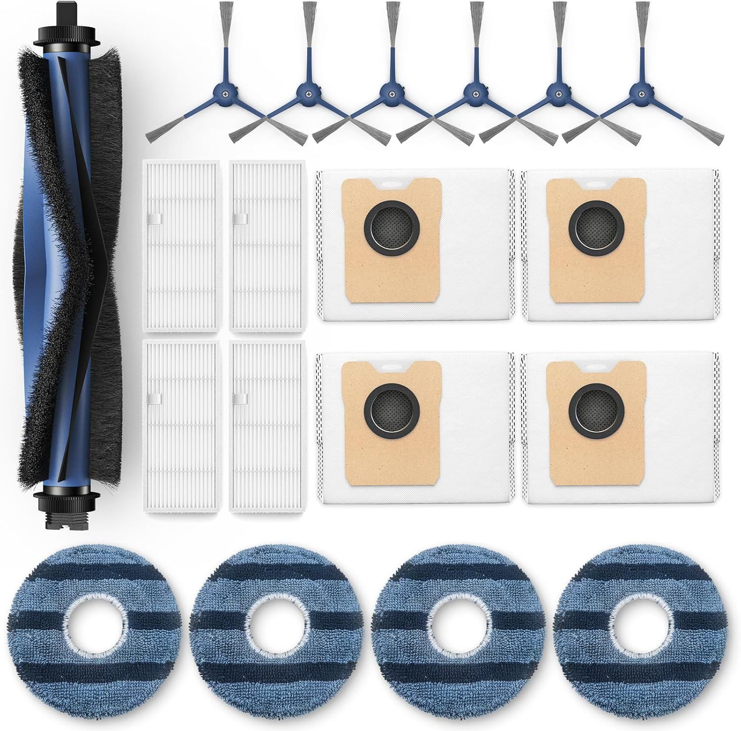 𝗢𝗺𝗻𝗶 𝗖𝟮𝟬 Accessory Kit or euy Omni C20 Robot Vacuum, 𝟭𝟵 𝗣𝗔𝗖𝗞 Replacement Parts Include: 1* Main Rolling Brush, 4* Washable ilter, 6* Side Brush, 4* Dust Bag, 4* Mop Pad - Image 1