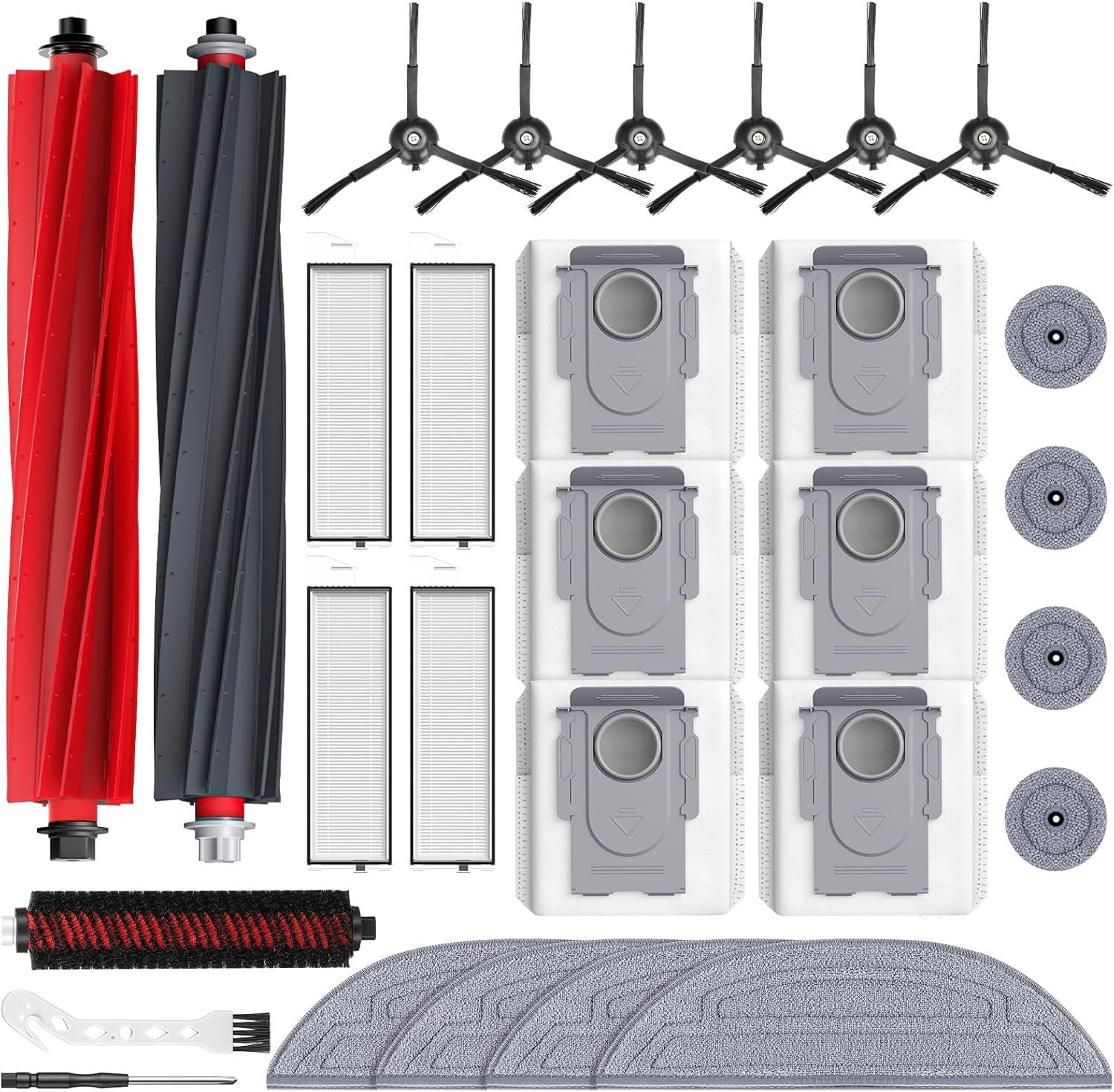 29 Pack S8 MaxV Ultra Accessories Kit or  S8 Maxv Ultra Robot Vacuum Cleaner, 1 Set Main Roller Brush,4 HEPA ilters,6 Side Brushs,6 Dust Bag,4 Mop Pads,4 Edge Mop Clothes,1 Cleaning Brush - Image 1