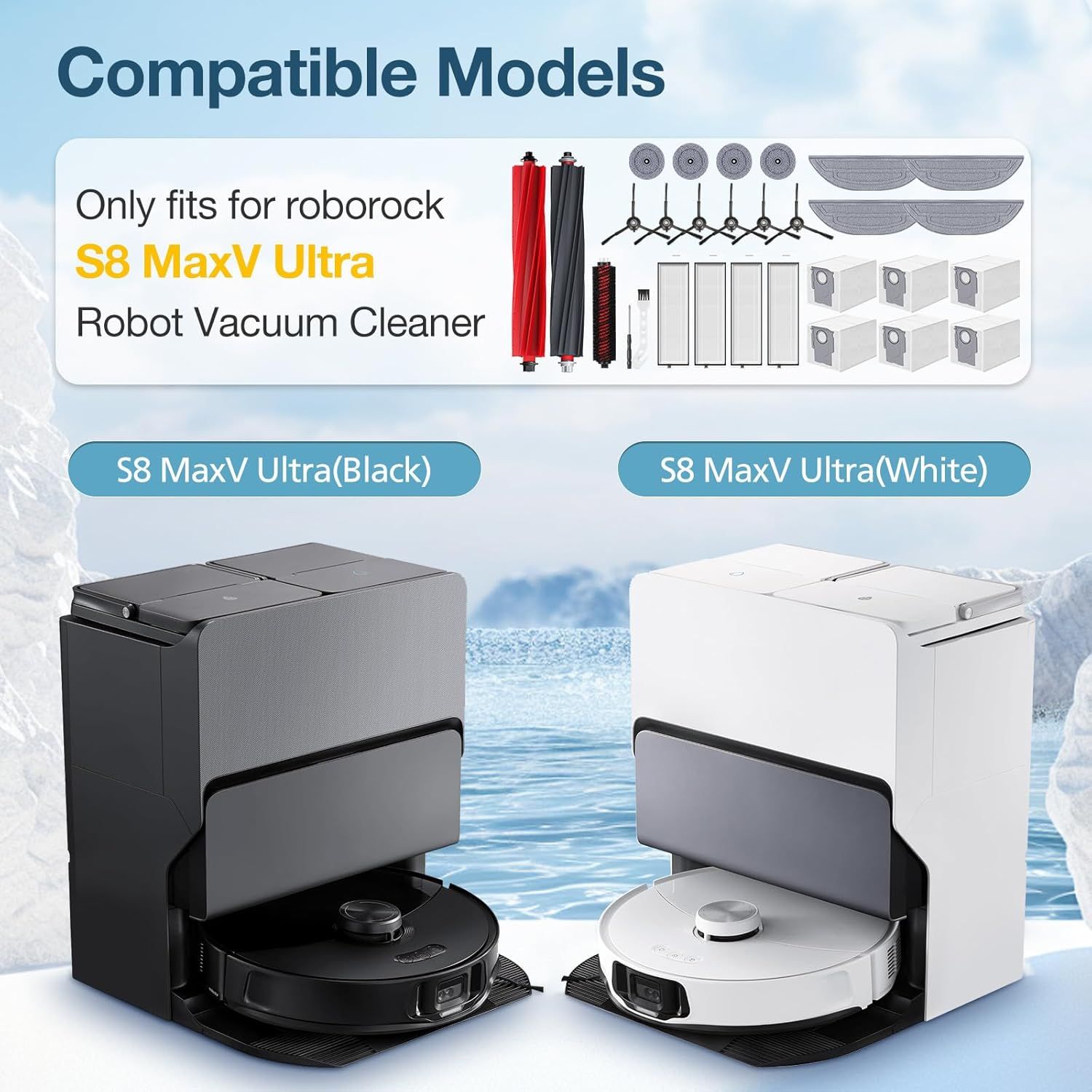 29 Pack S8 MaxV Ultra Accessories Kit or  S8 Maxv Ultra Robot Vacuum Cleaner, 1 Set Main Roller Brush,4 HEPA ilters,6 Side Brushs,6 Dust Bag,4 Mop Pads,4 Edge Mop Clothes,1 Cleaning Brush - Image 3