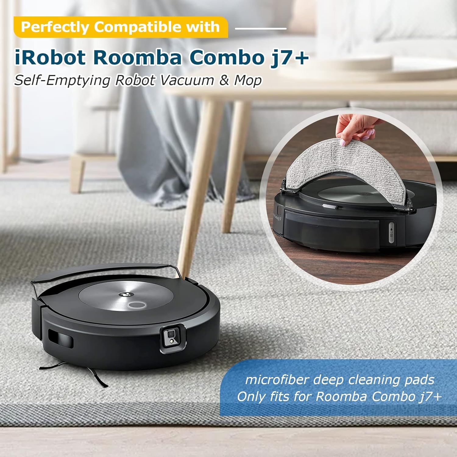 4 Pack Replacement Mop Pads or i-Robot Roomba Combo j7+/ j9+ Accessories, Microiber Washable Mopping Pad or iRobot Roomba Combo j7+/ j9+ Robot Vacuum and Mop (Not its or Roomba j7/ j7+/ j9+) - Image 2