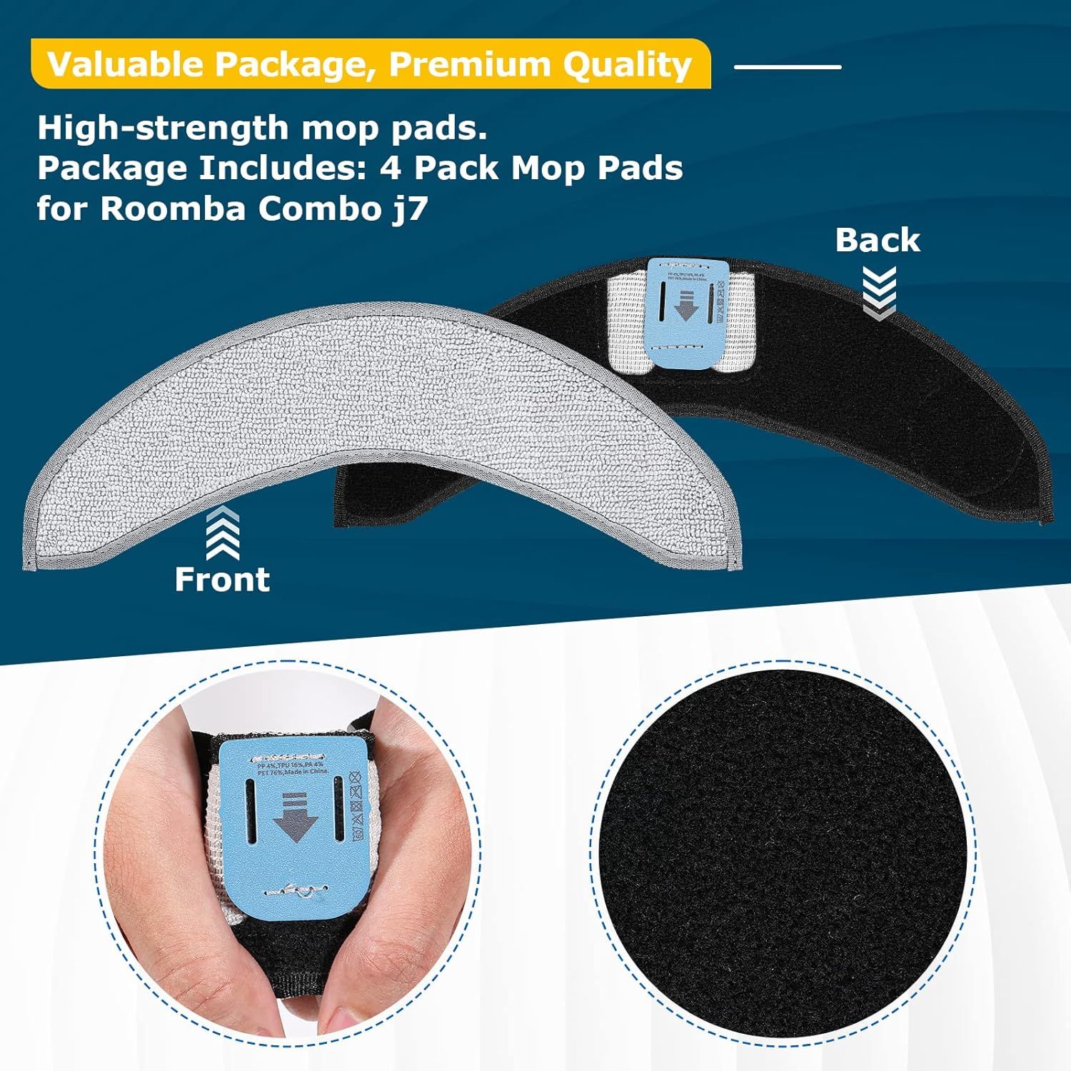 4 Pack Replacement Mop Pads or i-Robot Roomba Combo j7+/ j9+ Accessories, Microiber Washable Mopping Pad or iRobot Roomba Combo j7+/ j9+ Robot Vacuum and Mop (Not its or Roomba j7/ j7+/ j9+) - Image 6