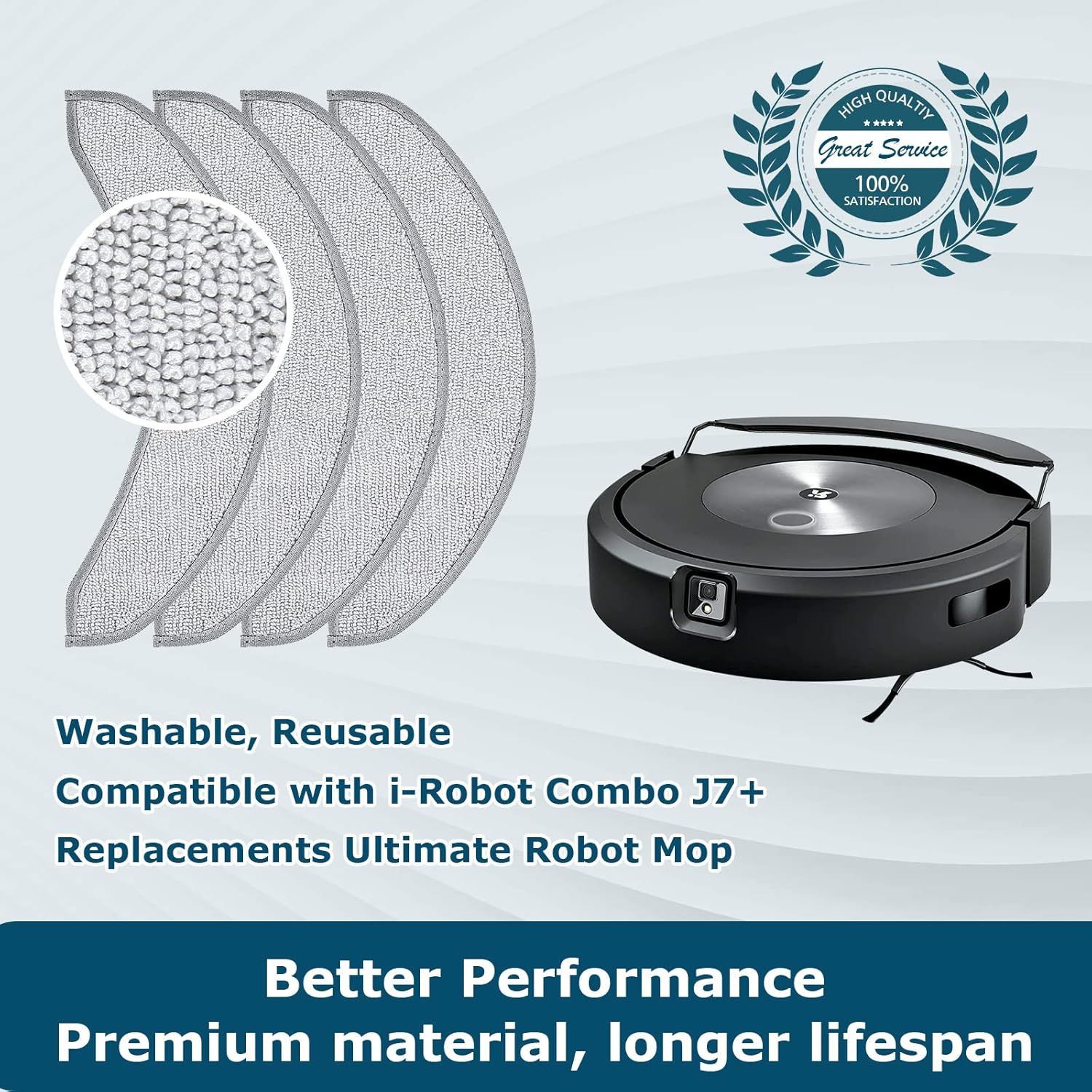 4 Pack Replacement Mop Pads or i-Robot Roomba Combo j7+/ j9+ Accessories, Microiber Washable Mopping Pad or iRobot Roomba Combo j7+/ j9+ Robot Vacuum and Mop (Not its or Roomba j7/ j7+/ j9+) - Image 7