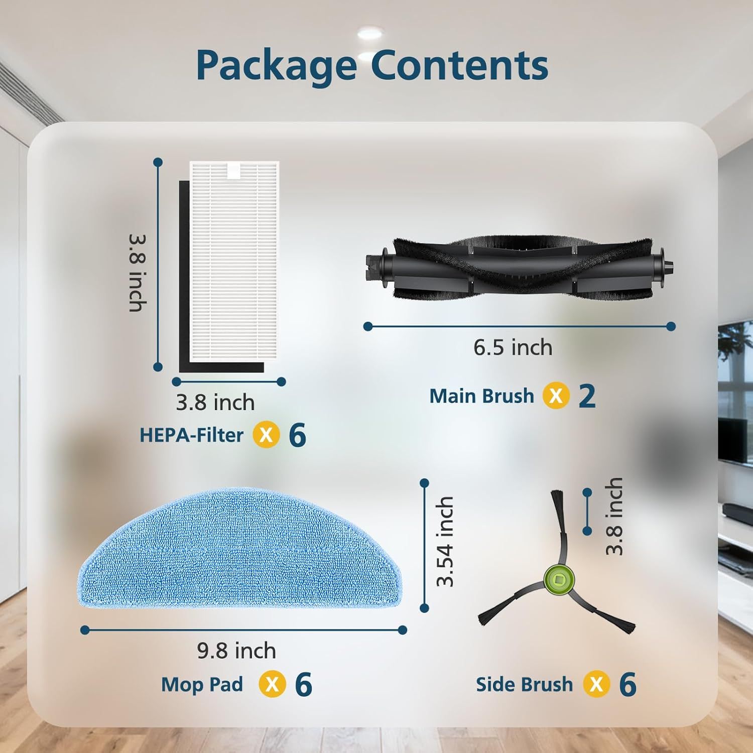 G8000 Max Replacement Parts, or Tikom G8000 Max, L8000 Plus, 2025 Year L8000 Pro Robot Vacuum, Accessories Include 2 Main Brushes, 6 Side Brushes, 6 HEPA ilters, 6 Mop Pads - Image 2
