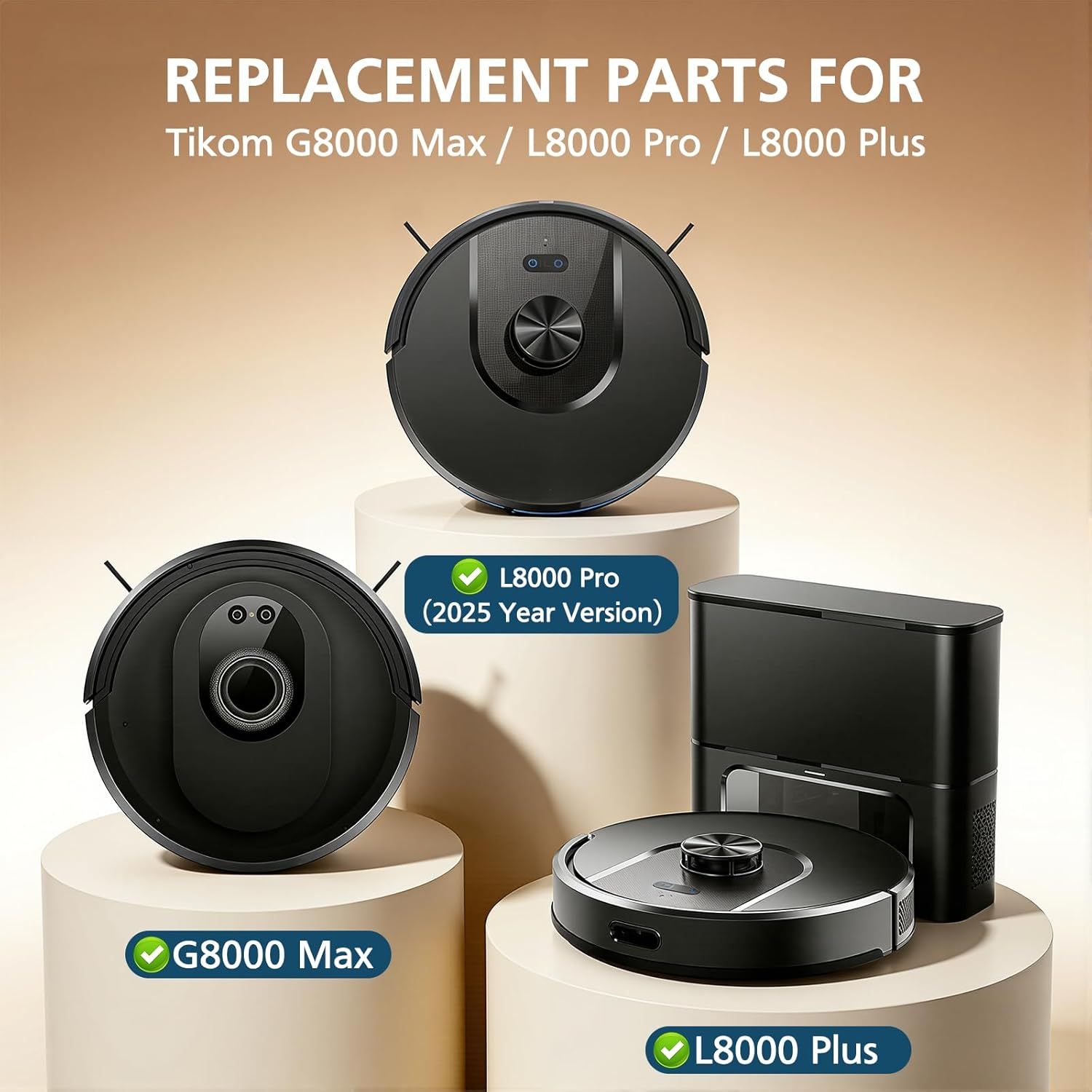G8000 Max Replacement Parts, or Tikom G8000 Max, L8000 Plus, 2025 Year L8000 Pro Robot Vacuum, Accessories Include 2 Main Brushes, 6 Side Brushes, 6 HEPA ilters, 6 Mop Pads - Image 3