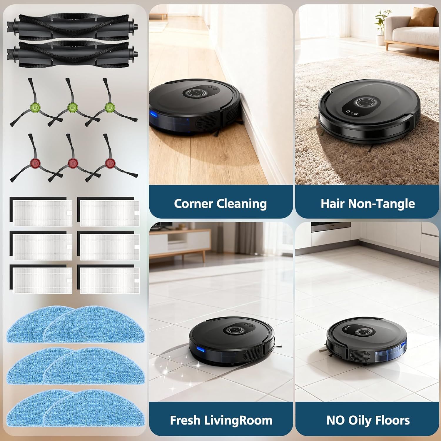 G8000 Max Replacement Parts, or Tikom G8000 Max, L8000 Plus, 2025 Year L8000 Pro Robot Vacuum, Accessories Include 2 Main Brushes, 6 Side Brushes, 6 HEPA ilters, 6 Mop Pads - Image 8