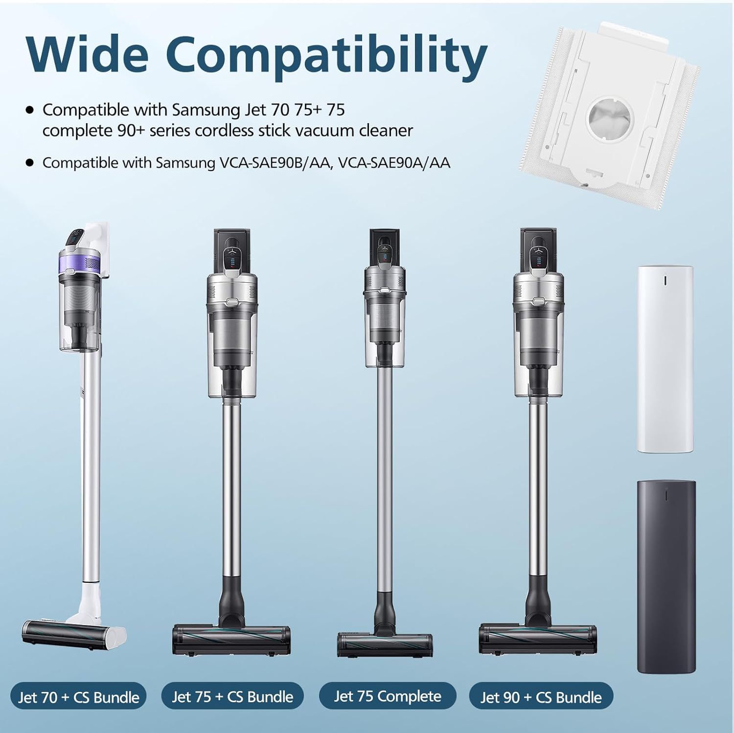 8 Pack VCA-ADB90 Dust Bag Compatible with Samsung VCA-SAE903/AA & VCA-SAE904/AA, Replacement Bags or Jet 75 Complete 75+ 90+ 70+ Series Stick Cordless Vacuum Cleaners, Compared to Part VCA-ADB90/XAA - Image 3