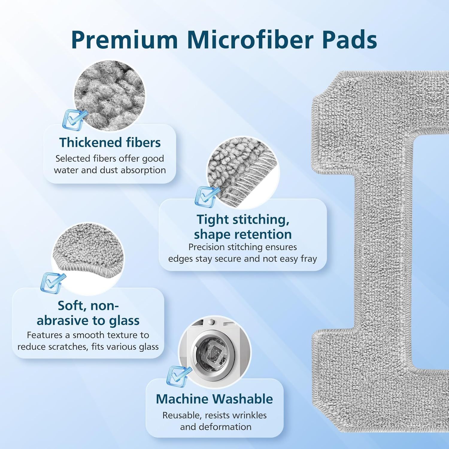 16 Pack Cleaning Rags or ECOVACS Winbot W2 PRO Omni / W2 PRO, W1 Pro / W2 / W1 / W2 Omni Window Cleaning Robot, Washable Microiber Mop Pad Window Cleaning Replacement Accessories Mop Cloth - Image 4