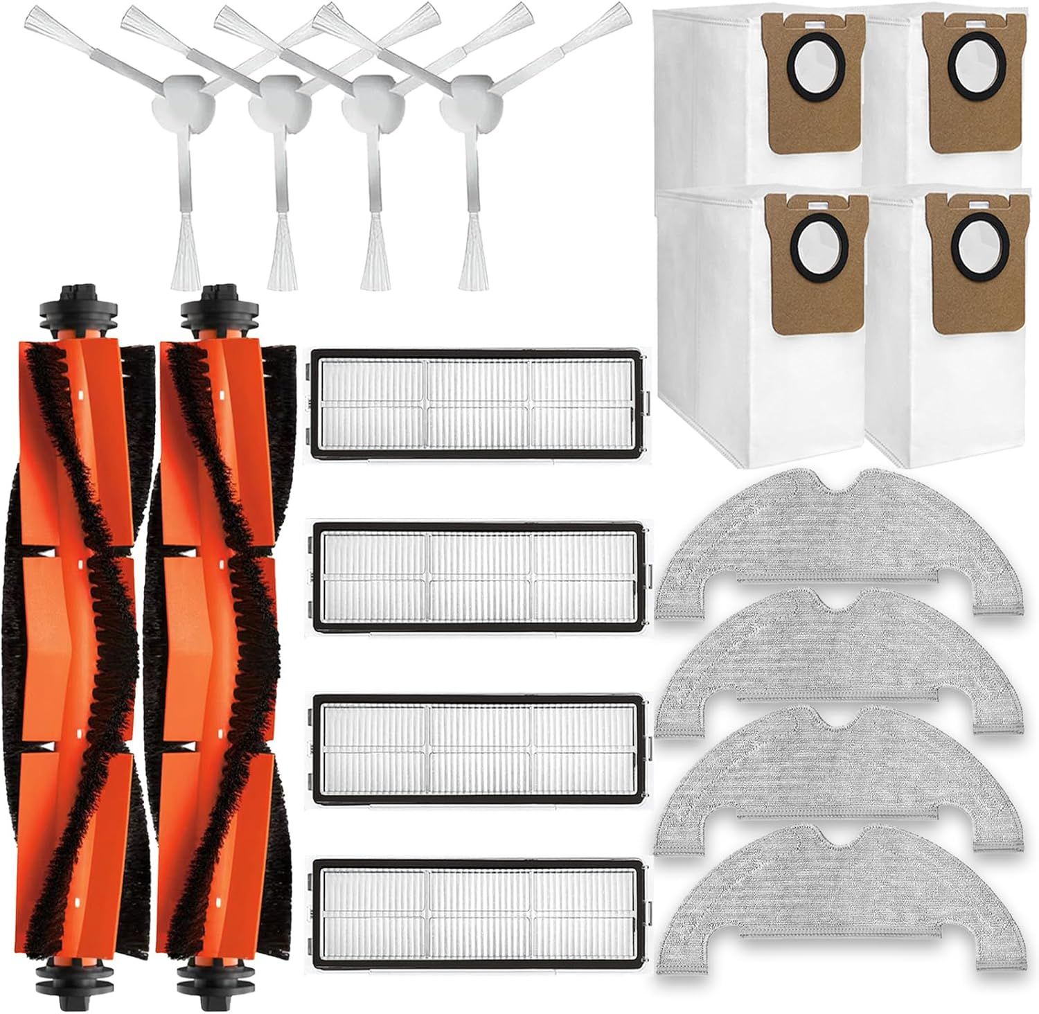 18-Piece D10 Plus Accessories Kit Compatible with DreameBot D10 Plus (RLS3D) / Dreame D10 Plus Robot Vacuum Replacement Parts, 2 Main Brushes, 4 Side Brushes, 4 HEPA ilters, 4 Mop Pads, 4 Dust Bags - Image 1