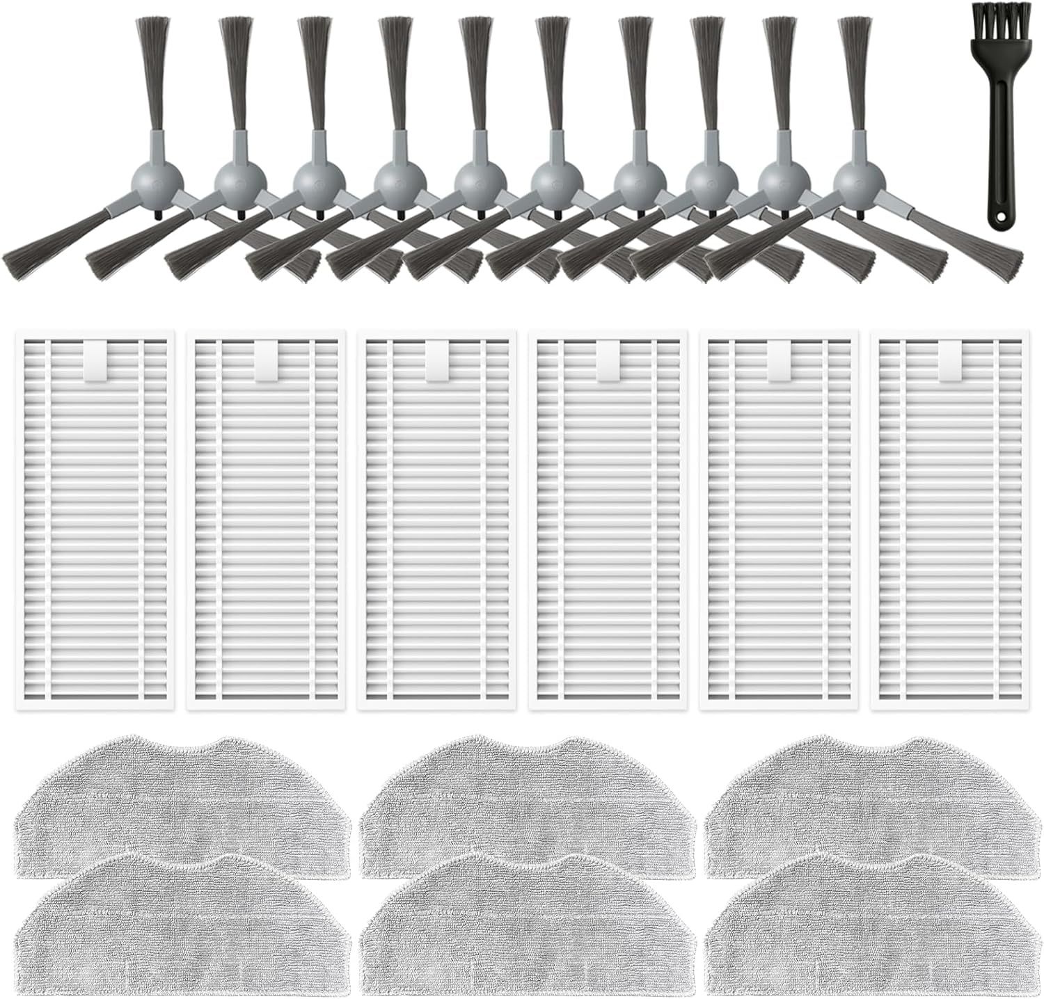 Accessories Kit or ROPVACNIC S1, or Tipdiy G90, or betboyles V75S, or VIPSUN Z1, or PrettyCare C2 Robot Vacuum Replacement Parts, 10 Side Brush, 6 HEPA ilter, 6 Mop Pad - Image 1