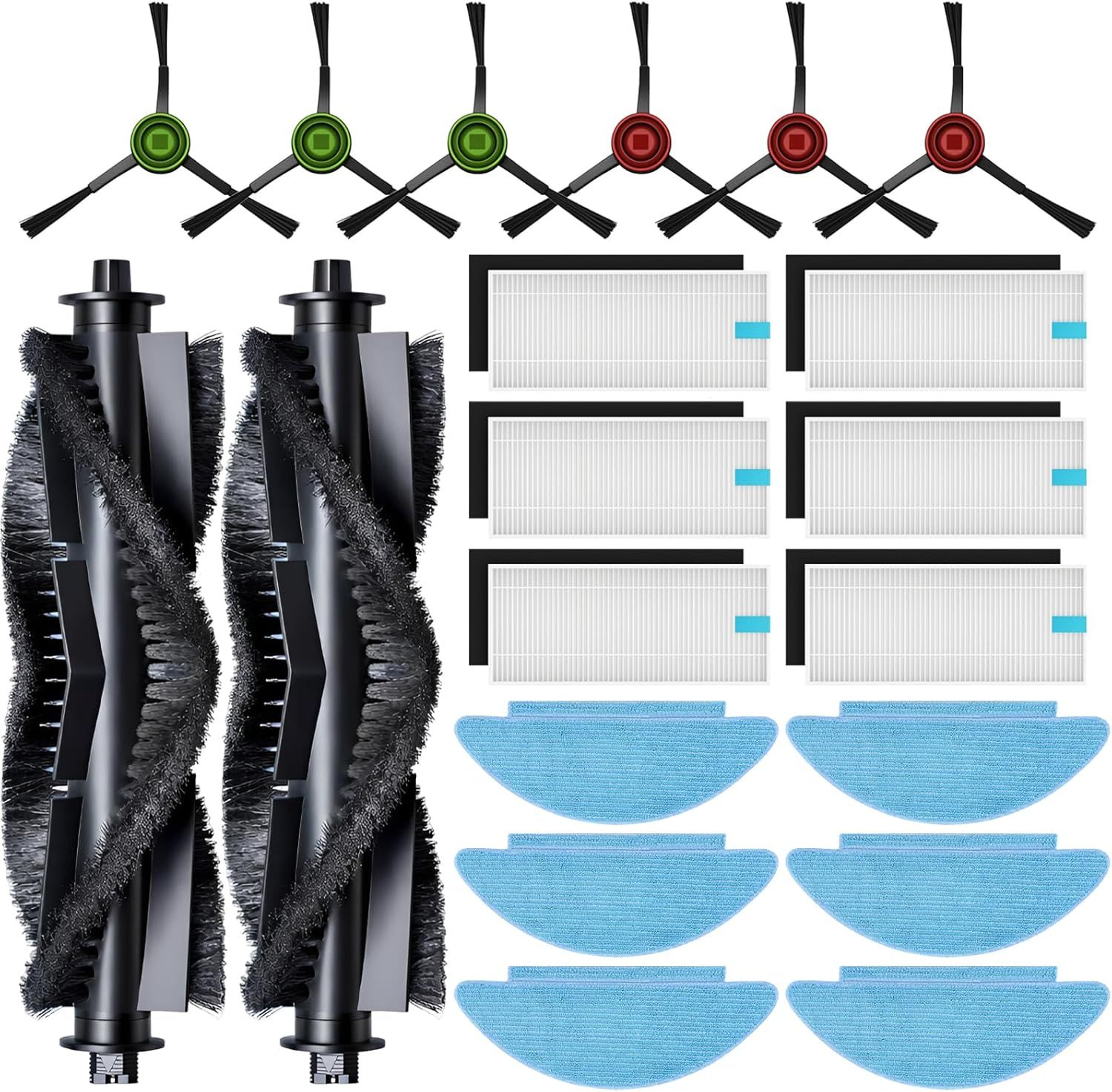 20-Piece L9000 Replacement Parts Compatible with Tikom L9000, L8000, Lubluelu SL60D, Laresar L6 Nex, Honiture Q6 SE Robot Vacuum Accessories, 2 Main Brushes, 6 Side Brushes, 6 HEPA ilters, 6 Mop Pads - Image 1