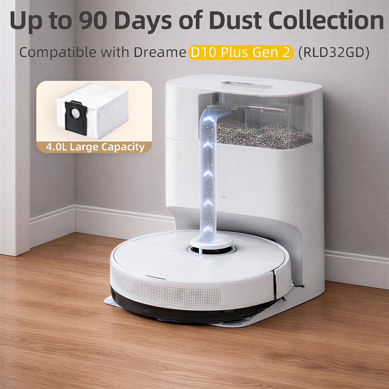 10-Pack 4-Liter Dust Bags Compatible with Dreame D10 Plus Gen 2 Robot Vacuum (RLD32GD), 10 × 4L Disposable Replacement Vacuum Bags - Image 4