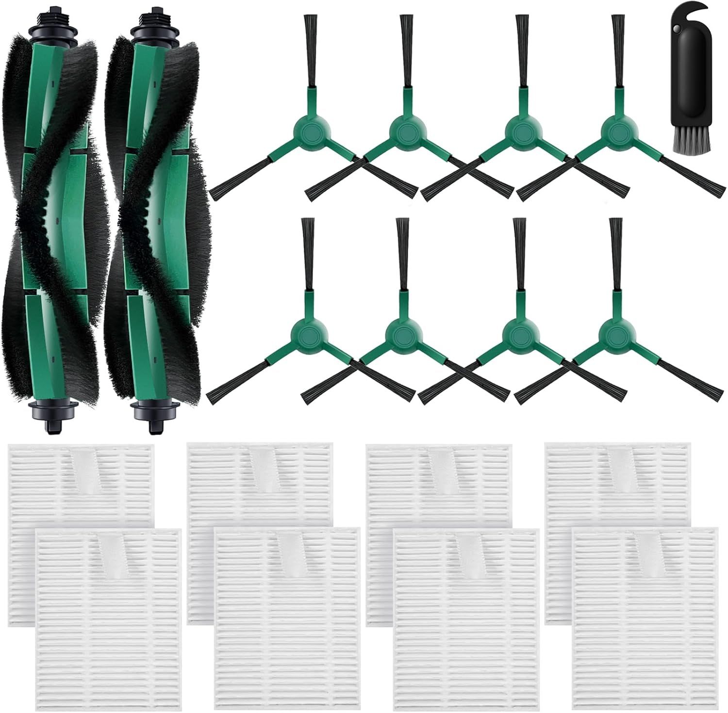 Accessories Kit Compatible with iRobot Roomba 104/105 Vac & Combo, Essential Q0120, Q0520, Y0110, Y0140, Q011 Robot Vacuum Replacement Parts,2 Main Brush, 8 Side Brush, 8 HEPA ilter (18 Pack) - Image 1