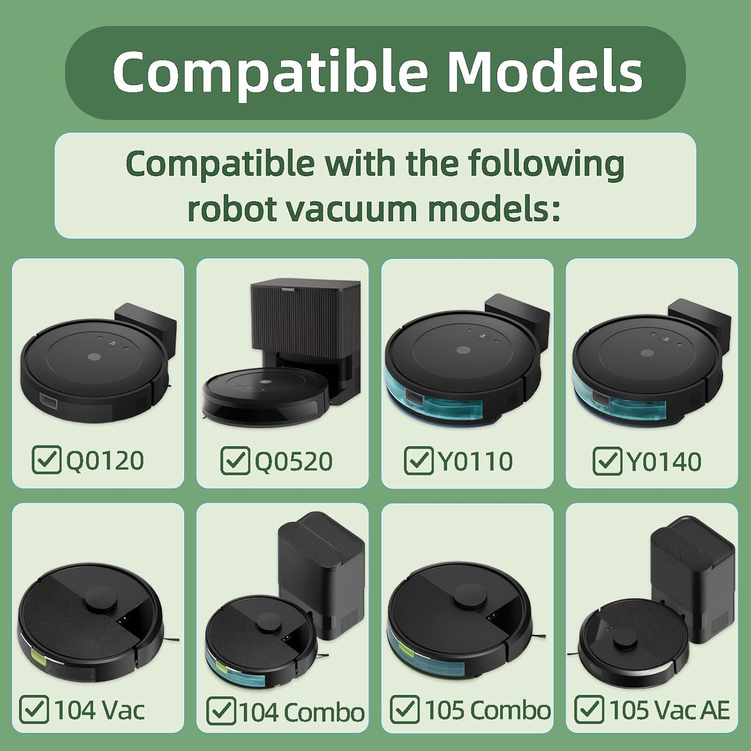 Accessories Kit Compatible with iRobot Roomba 104/105 Vac & Combo, Essential Q0120, Q0520, Y0110, Y0140, Q011 Robot Vacuum Replacement Parts,2 Main Brush, 8 Side Brush, 8 HEPA ilter (18 Pack) - Image 3