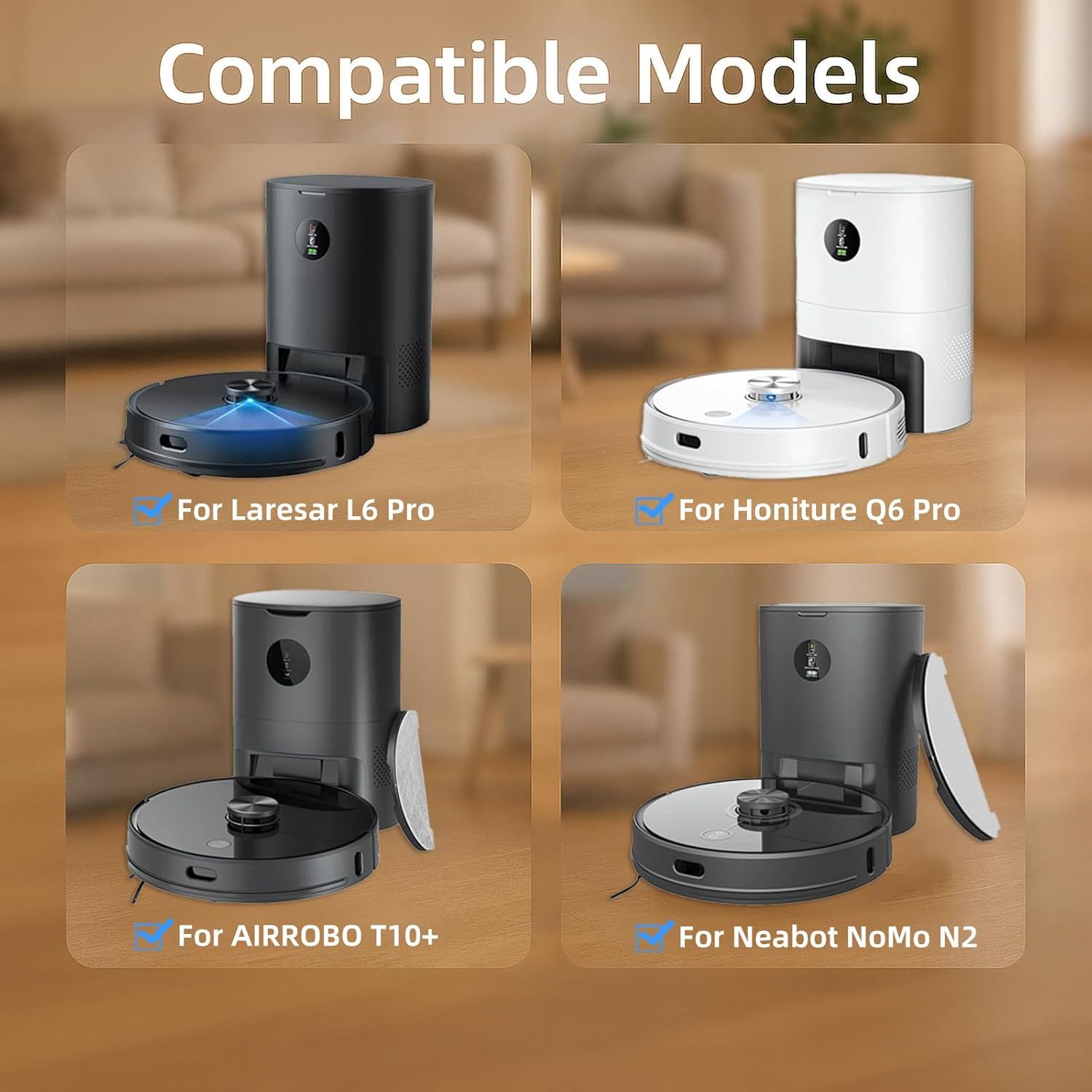 Replacement Parts Kit or HONITURE Q6 Pro, or Laresar L6 Pro, or AIRROBO T10+, or Neabot N2 Robot Vacuum Accessories,2 Main Brush, 4 Side Brush, 4 Hepa ilter, 4 Mop Pad,3 Dust Bag - Image 3