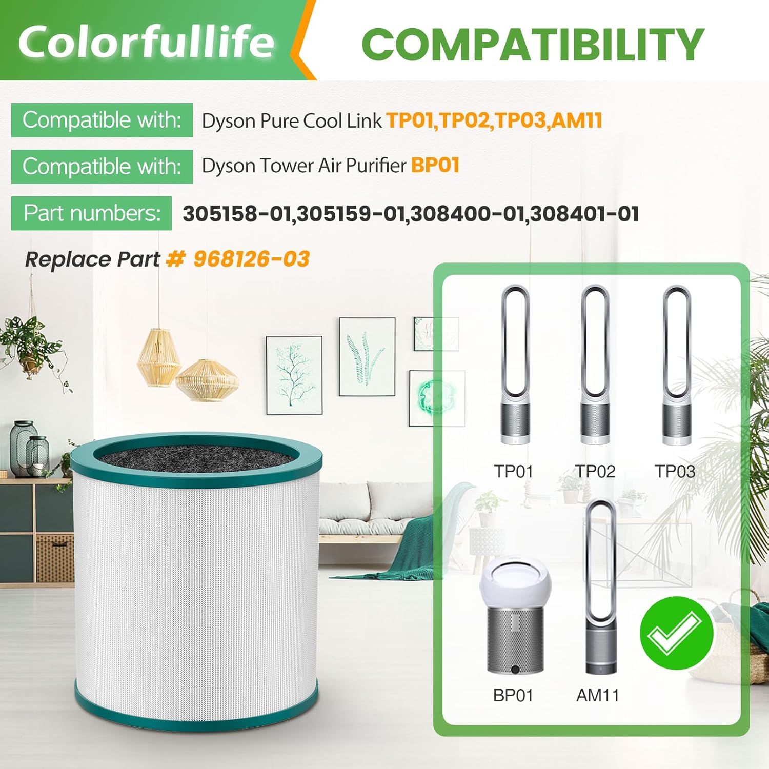 Replacement Air Puriier ilter or Dyson Tower Puriier Pure Cool Link TP01, TP02, TP03, BP01, Compare to Part 968126-03，2 Pack - Image 5