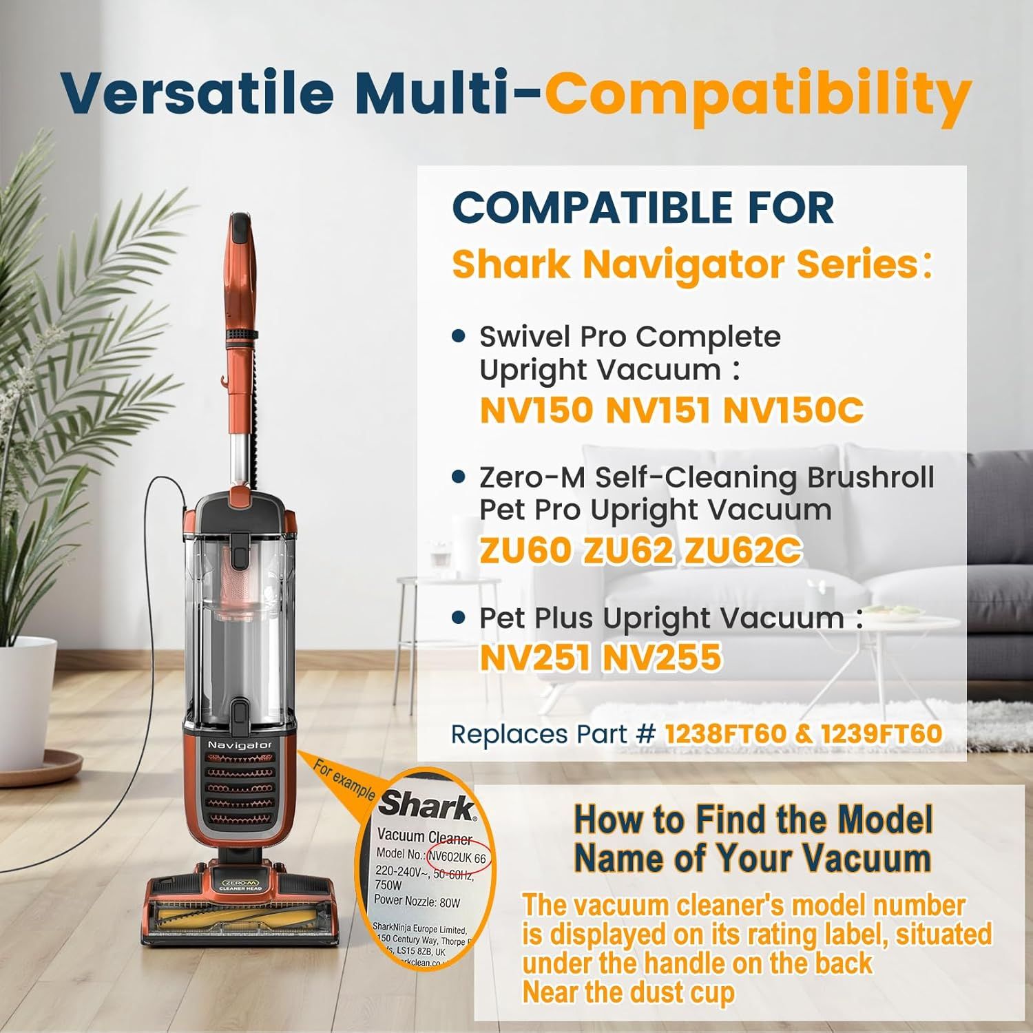 ilters or Shark Navigator Zero-M Sel-Cleaning Brushroll Pet Pro Upright Vacuum ZU60 ZU62 ZU62C NV251,NV255, Replacement Parts Parts #1238T60&1239T60 - Image 4