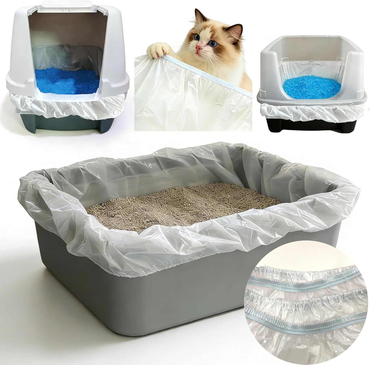 Large Cat Litter Liners, Jumbo Drawstring Leakproof Bags for IRIS Cat Litter Boxes, Heavy Duty 2 MIL Tear-Resistant Extra Durable Disposable Bags for Most Cat Litter Pans, 42“ x 20”, 16PCS - Image 1