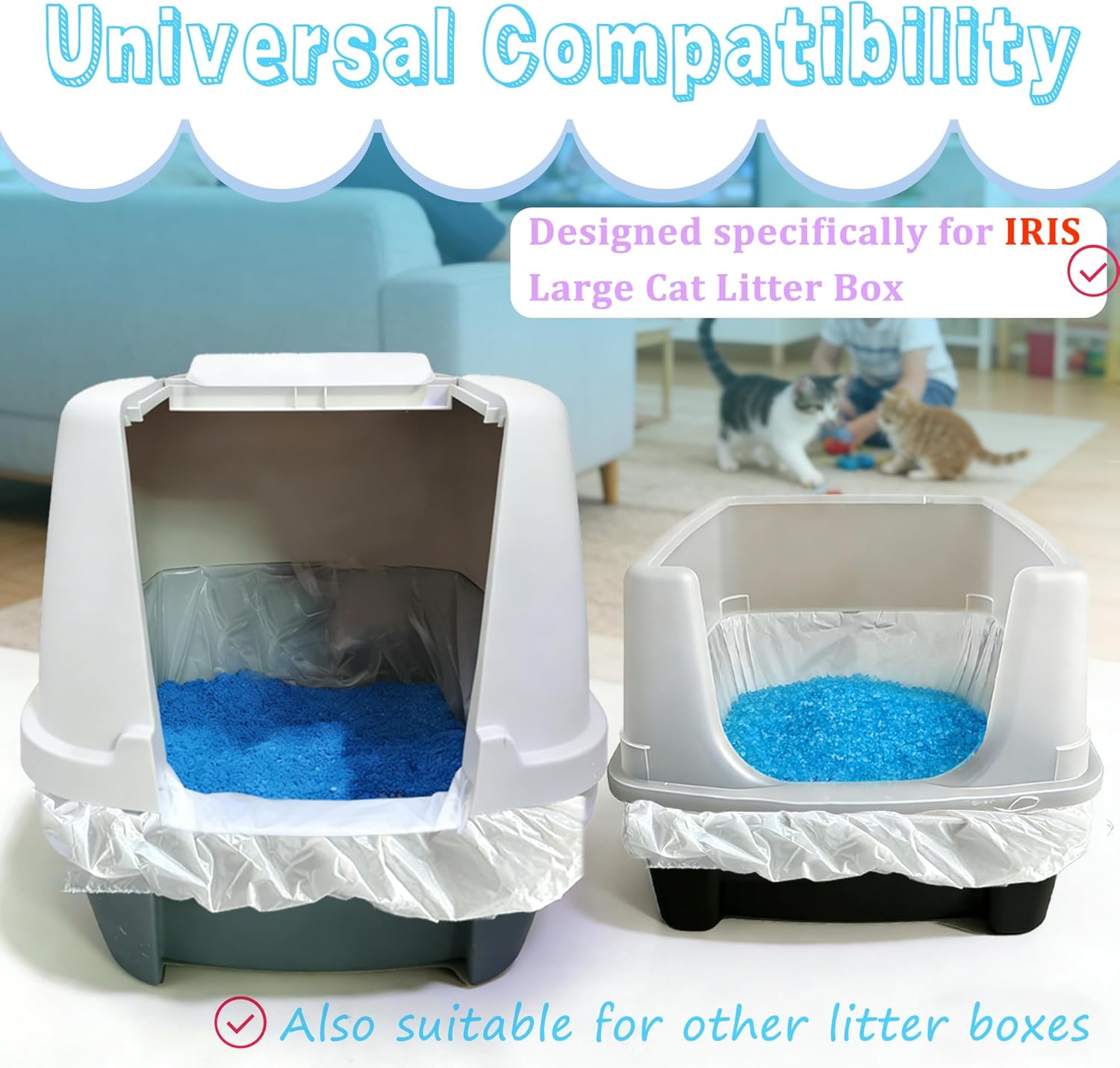 Large Cat Litter Liners, Jumbo Drawstring Leakproof Bags for IRIS Cat Litter Boxes, Heavy Duty 2 MIL Tear-Resistant Extra Durable Disposable Bags for Most Cat Litter Pans, 42“ x 20”, 16PCS - Image 2