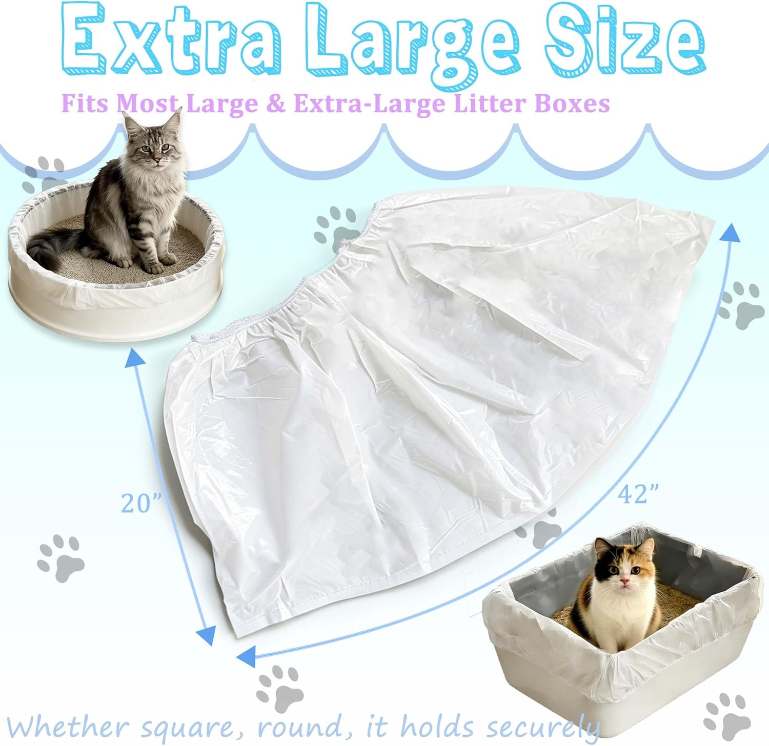 Large Cat Litter Liners, Jumbo Drawstring Leakproof Bags for IRIS Cat Litter Boxes, Heavy Duty 2 MIL Tear-Resistant Extra Durable Disposable Bags for Most Cat Litter Pans, 42“ x 20”, 16PCS - Image 3