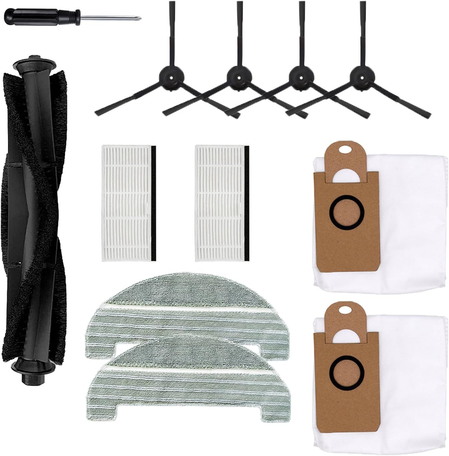 11Pcs iHRV6-BLK Replacement Parts or iHome AutoVac Nova Sel Empty Robot Vacuum Cleaner Spare Accessories, 1 Main Roller Brush,4 Side Brushes, 2 Hepa ilters, 2 Dust Bags, 2 Mop Pads - Image 1