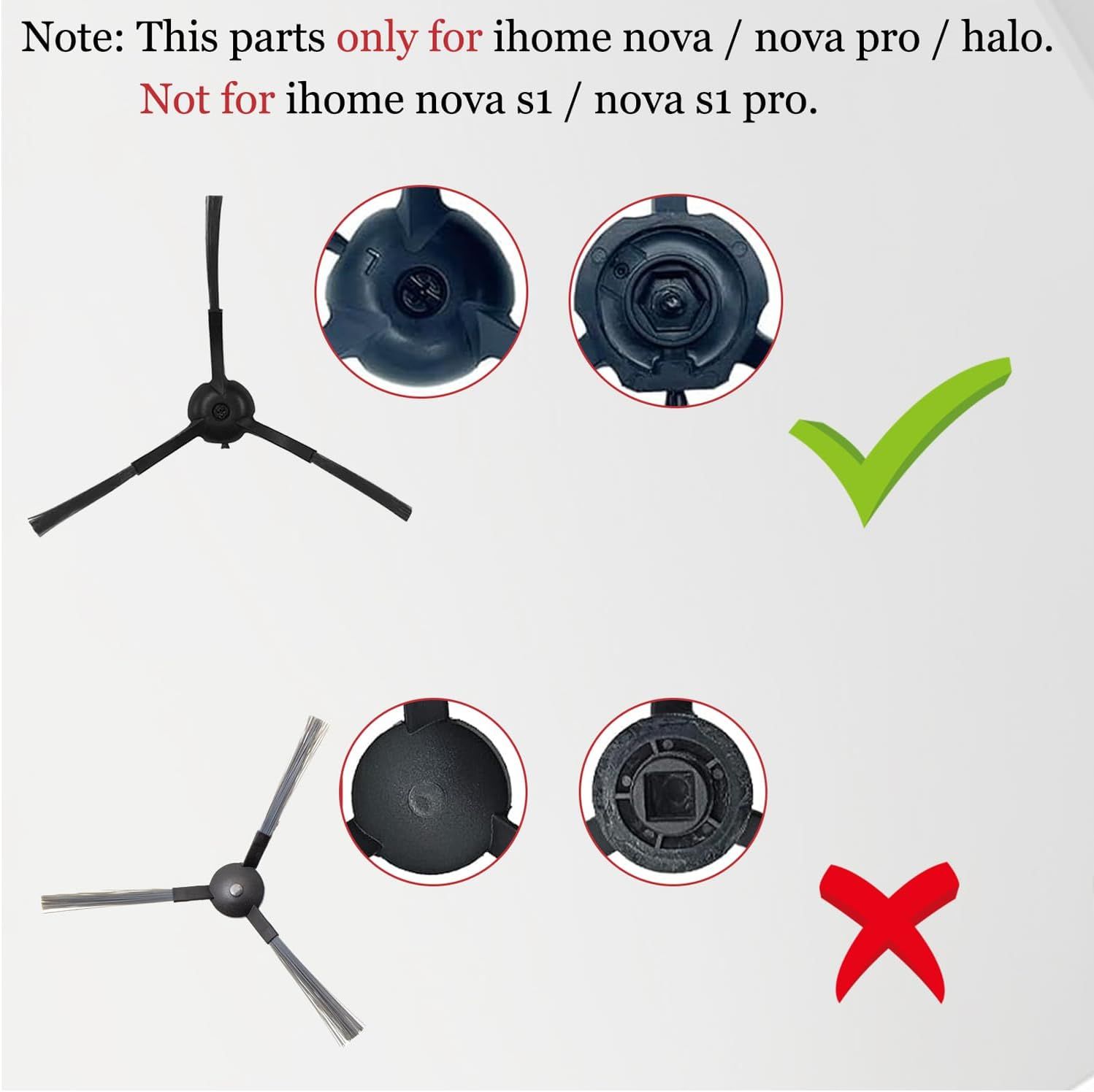 11Pcs iHRV6-BLK Replacement Parts or iHome AutoVac Nova Sel Empty Robot Vacuum Cleaner Spare Accessories, 1 Main Roller Brush,4 Side Brushes, 2 Hepa ilters, 2 Dust Bags, 2 Mop Pads - Image 5