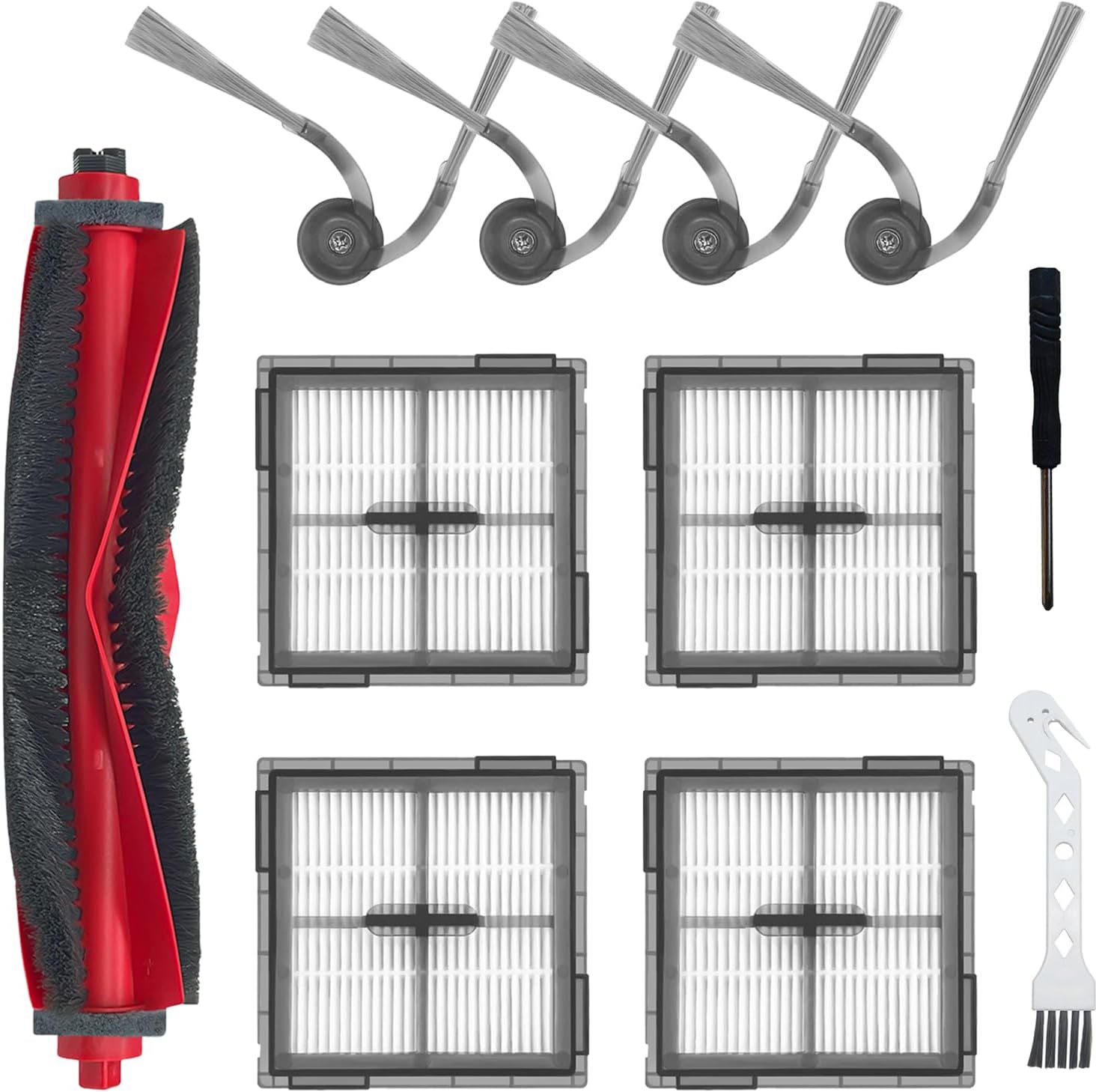 Replacement Parts or  Q10 S5, Q10 X5, Q10 S5+, Q10 X5+ Robot Vacuum Cleaner Accessories, 1 Main Brush, 4 Side Brushes, 4 ilters, 1 Cleaning Tool, 1 Screwdriver - Image 1