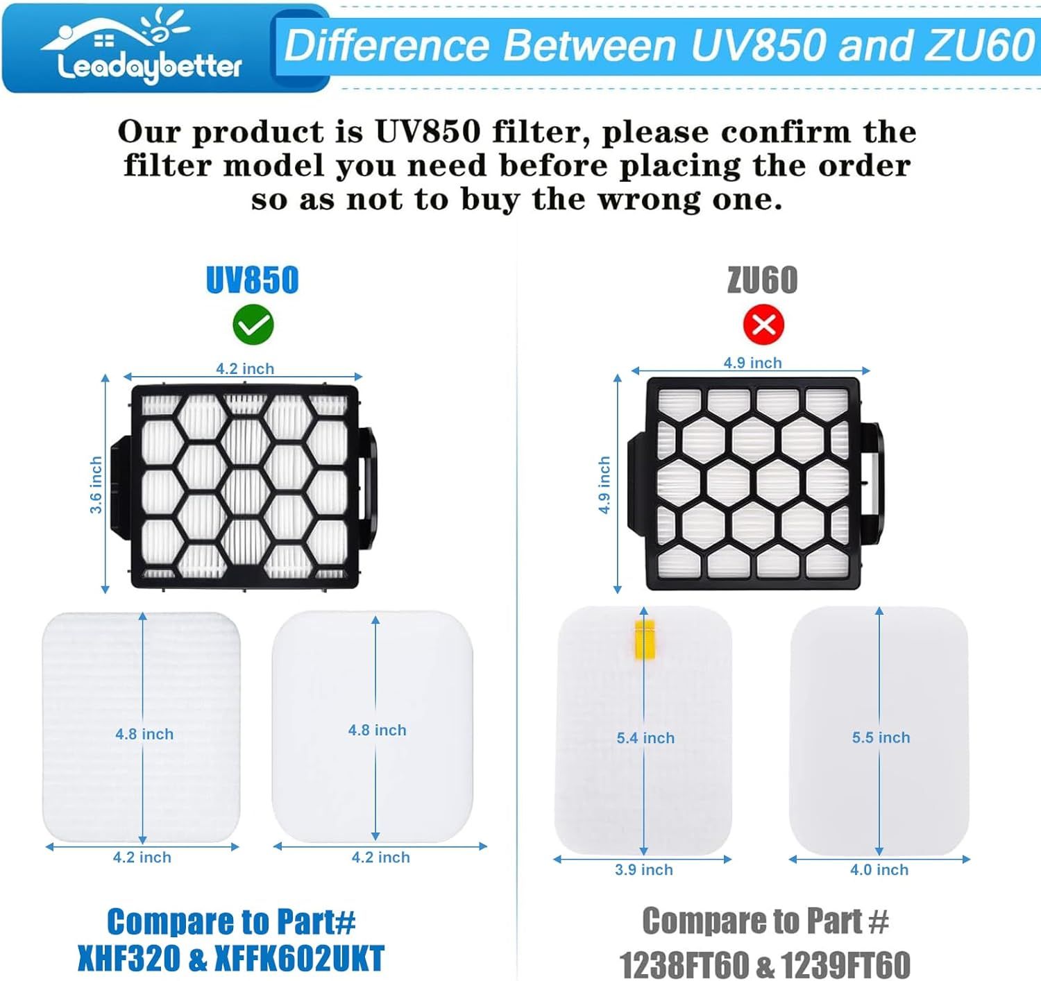 UV900 Replacement ilters or Shark Perormance Lit-Away UV850 UV950 DuoClean Upright Vacuum, Compare to Part # XH320 & XK602UKT (2 HEPA+4 oam+4 elt ilter Set) - Image 4