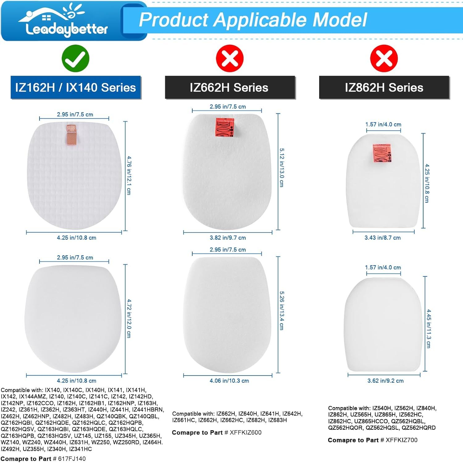 6 Pack ilter Replacement or Shark Rocket Pet Pro IX140 IX141 IX142 IZ140 IZ141C IZ142 IZ162H IZ362H IZ363HT IZ440H IZ462H IZ482H IZ483H Cordless Stick ilters, Comapre Part # 617J140 - Image 2