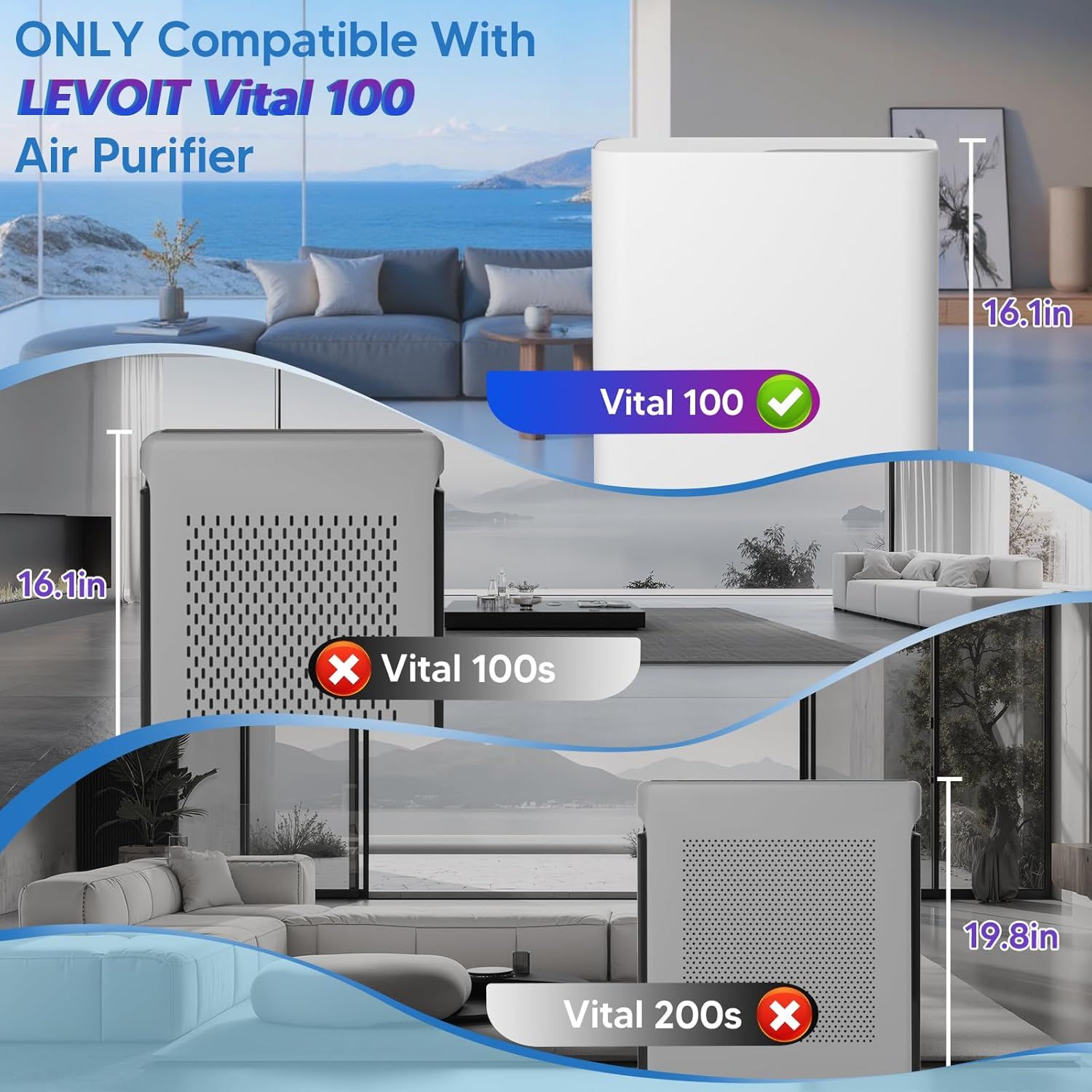 Vital 100 Replacement ilter Compatible With LEVOIT Vital 100 Air Puriier, 3-in-1 Great High-Eiciency Materials With Activated Carbon ilter, 2 Pack, By - Image 3