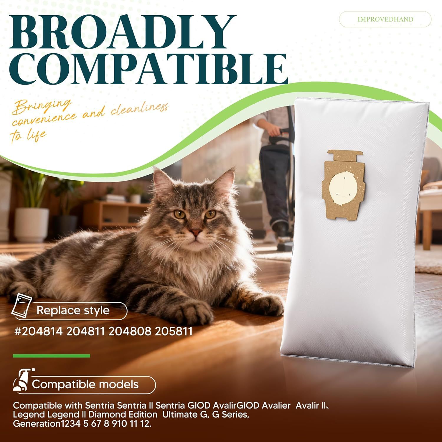 12 Pack Vacuum Bags [Model 204814] Compatible with Kirby Sentria/Avalir/Ultimate G Series | Replaces -Style & Twist-Style 204811 205811 204808 | Replacement Parts by - Image 2
