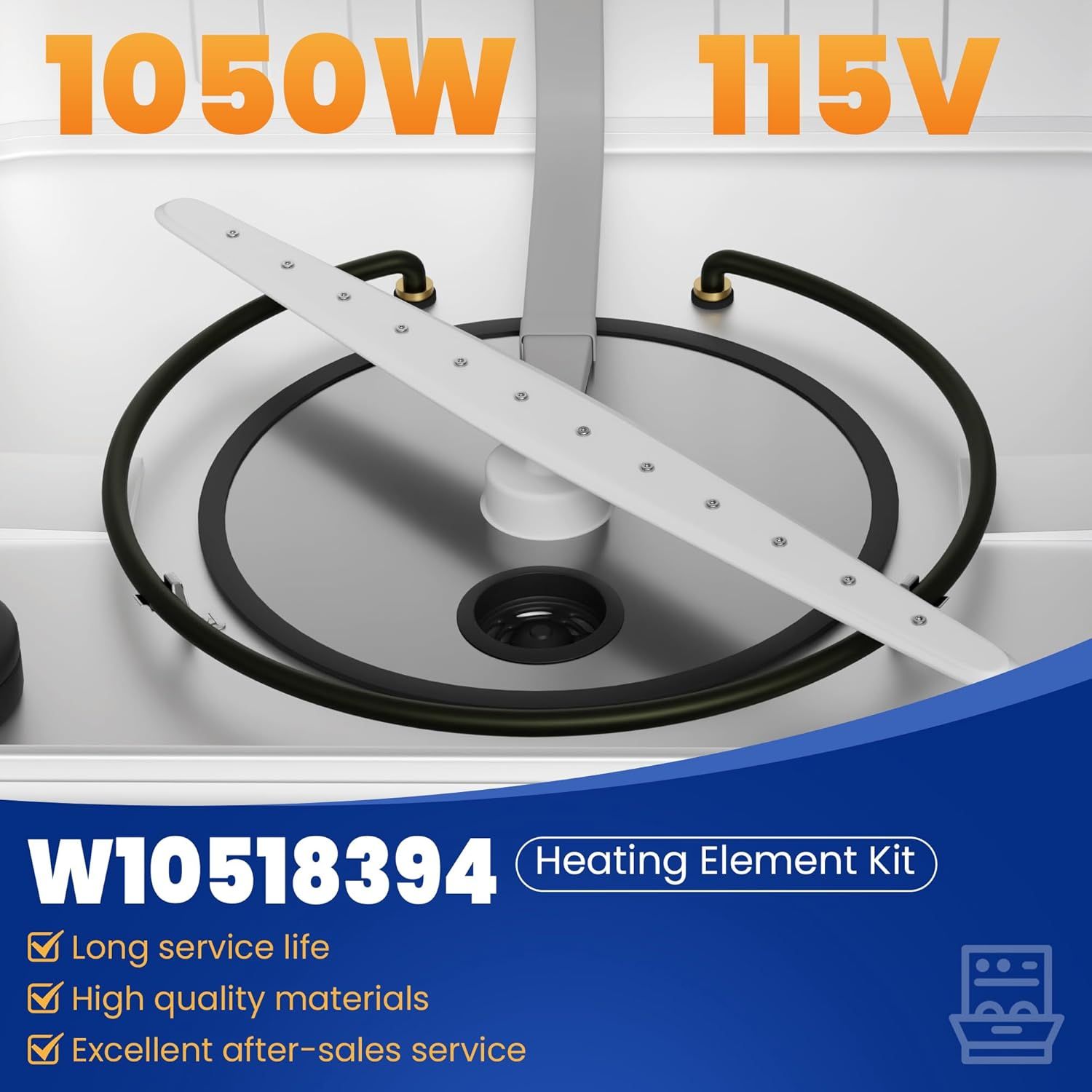 W10518394 Dishwasher Heating Element Replacement or Whirlpool Kenmore Maytag Amana Dishwashers, Compatible with 8194250 8563007 8572861 W10134009 W10441445 W10518394VP By - Image 6